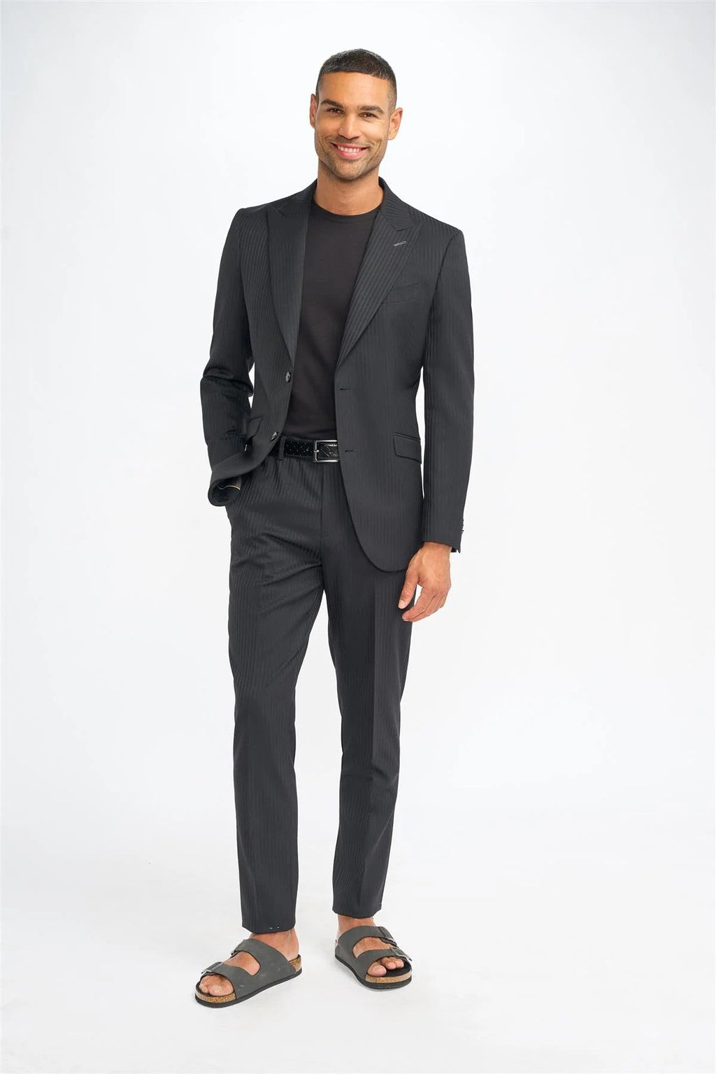 Mens Black Wool Pinstripe Suit Jacket ROBERTO
