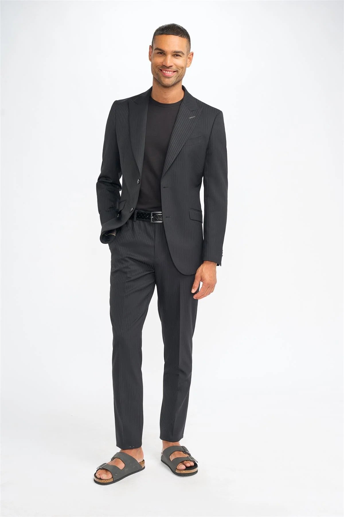Mens Black Wool Pinstripe Suit Jacket ROBERTO