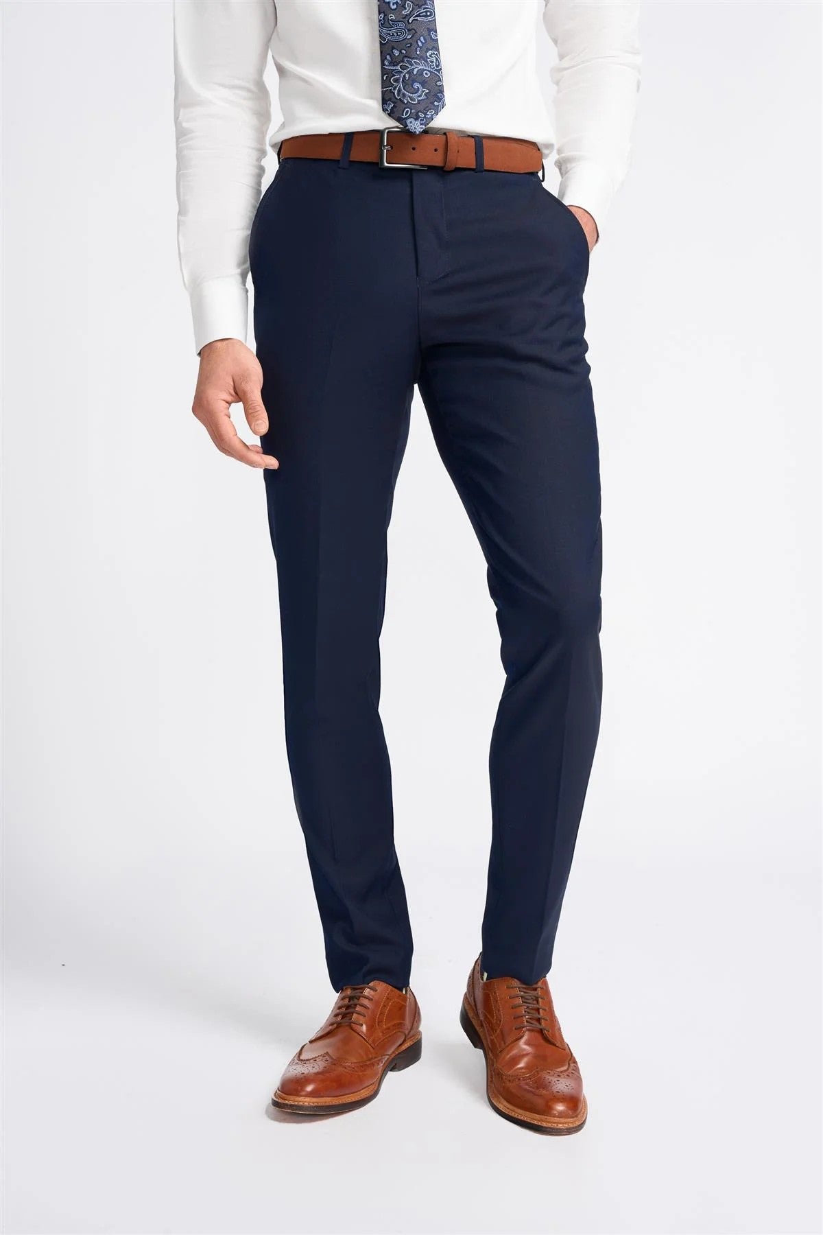 Grey Herringbone Tweed Men's Jacket and Waistcoat with Slim Fit Navy Blue Trousers