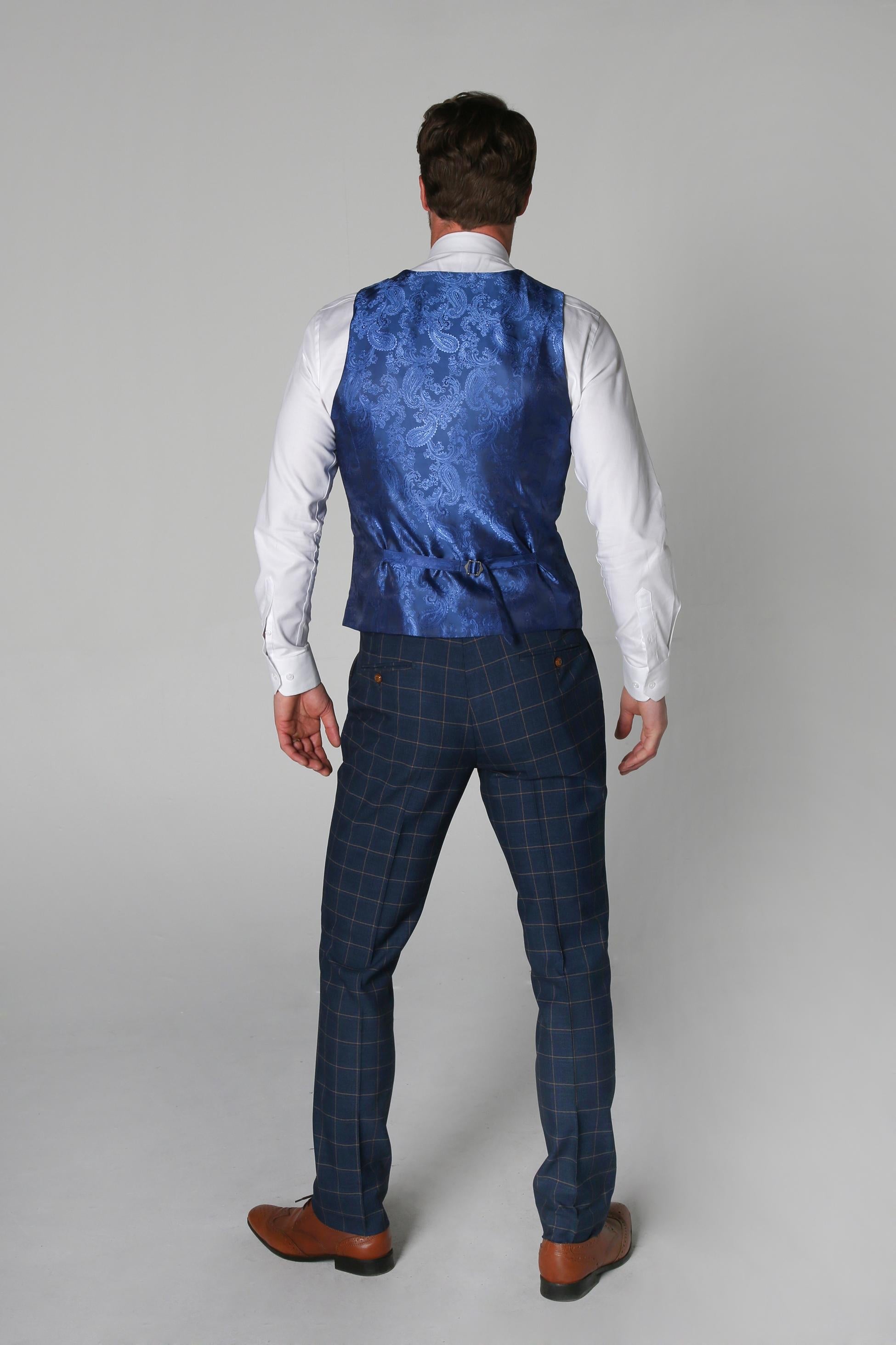 Mens Navy Windowpane Check Waistcoat HAMLEYS