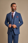 Men's Slim Fit Herringbone Tweed Suit Jacket - CARNEGI - Blue