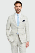 Men’s Light Grey Windowpane Check Suit Jacket - Gabriel - Light Grey