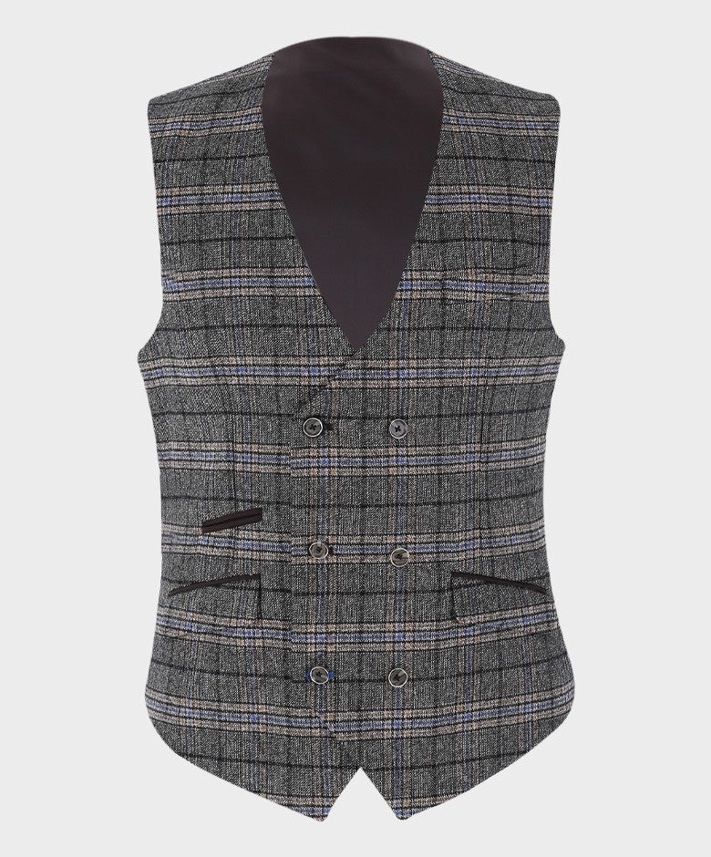 Mens Grey Tailored Fit Tweed Check Waistcoat SEBASTIAN