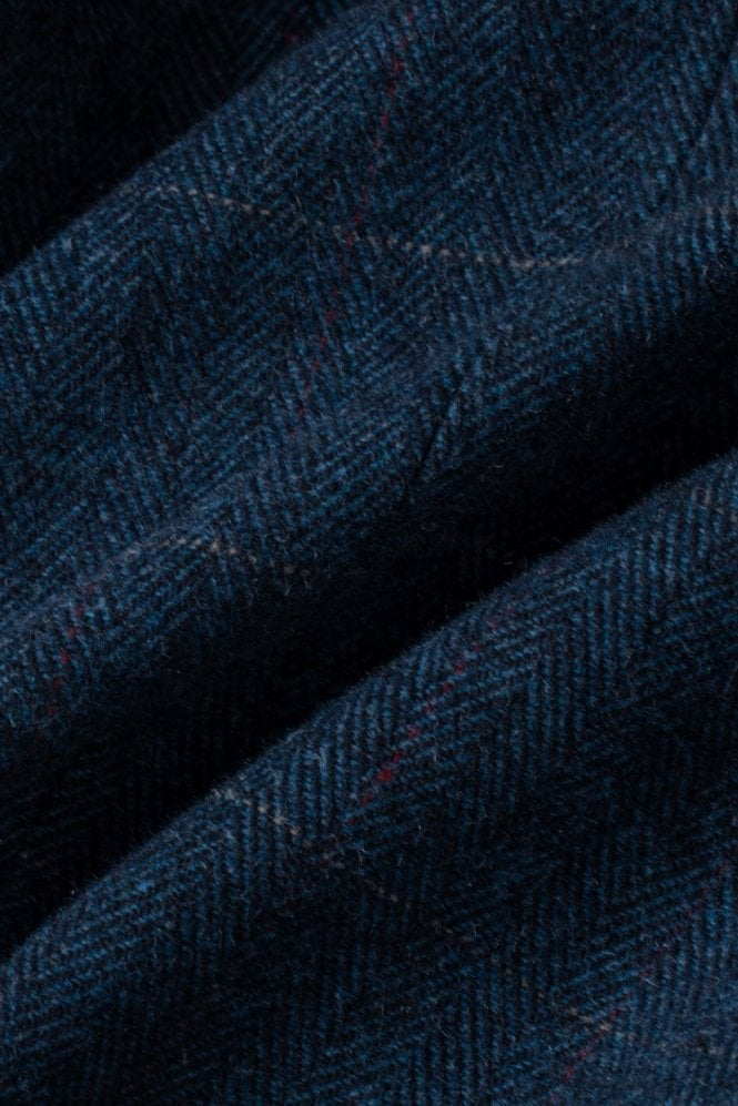 Mens Navy Blue Slim Fit Herringbone Tweed Suit CARNEGI
