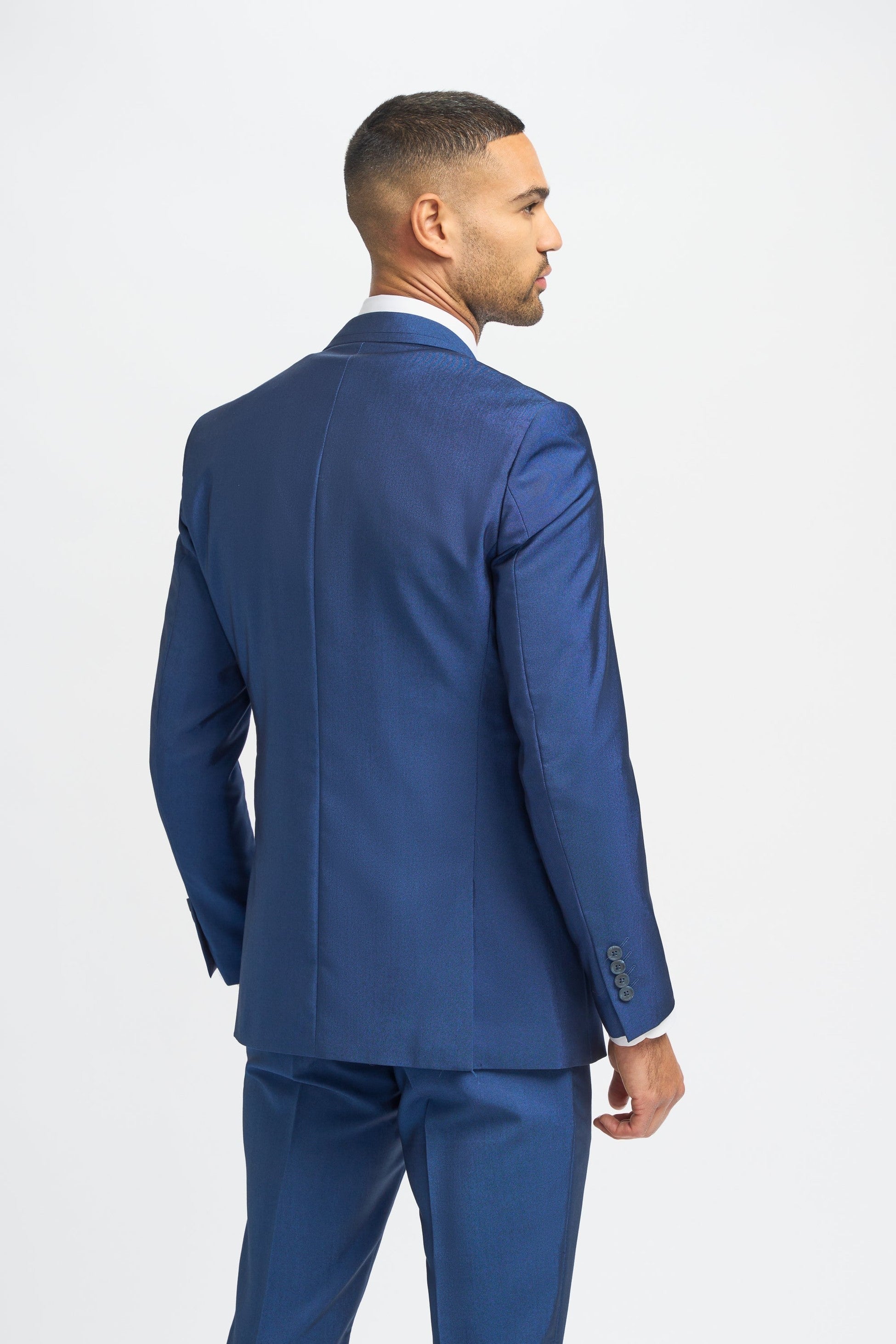 Royal Blue Men's 3-Piece Slim Fit Suit with Navy Blue Windowpane Check Tweed Waistcoat