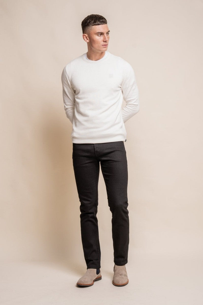 Mens Ecru Cotton Slim Fit Crewneck Jumper