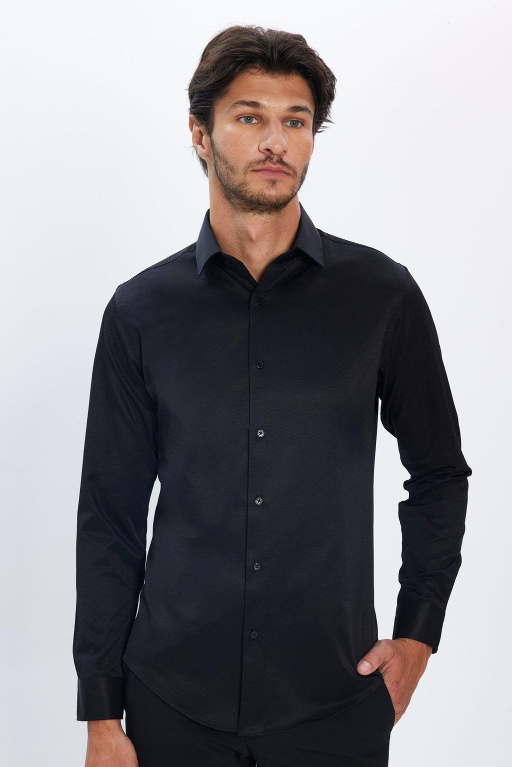 Men’s slim button-down cotton dress shirt long sleeve
