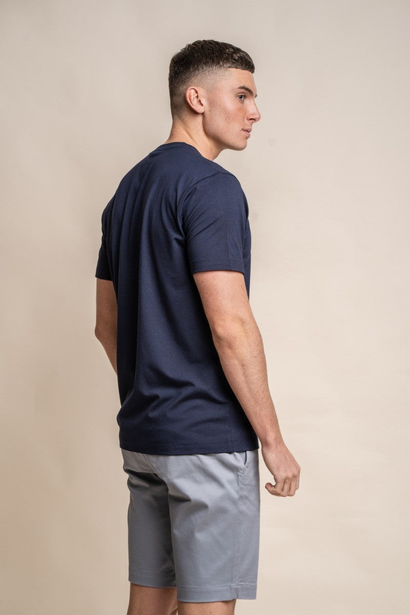 Mens Navy Blue Crew Neck Cotton T Shirt BOGART