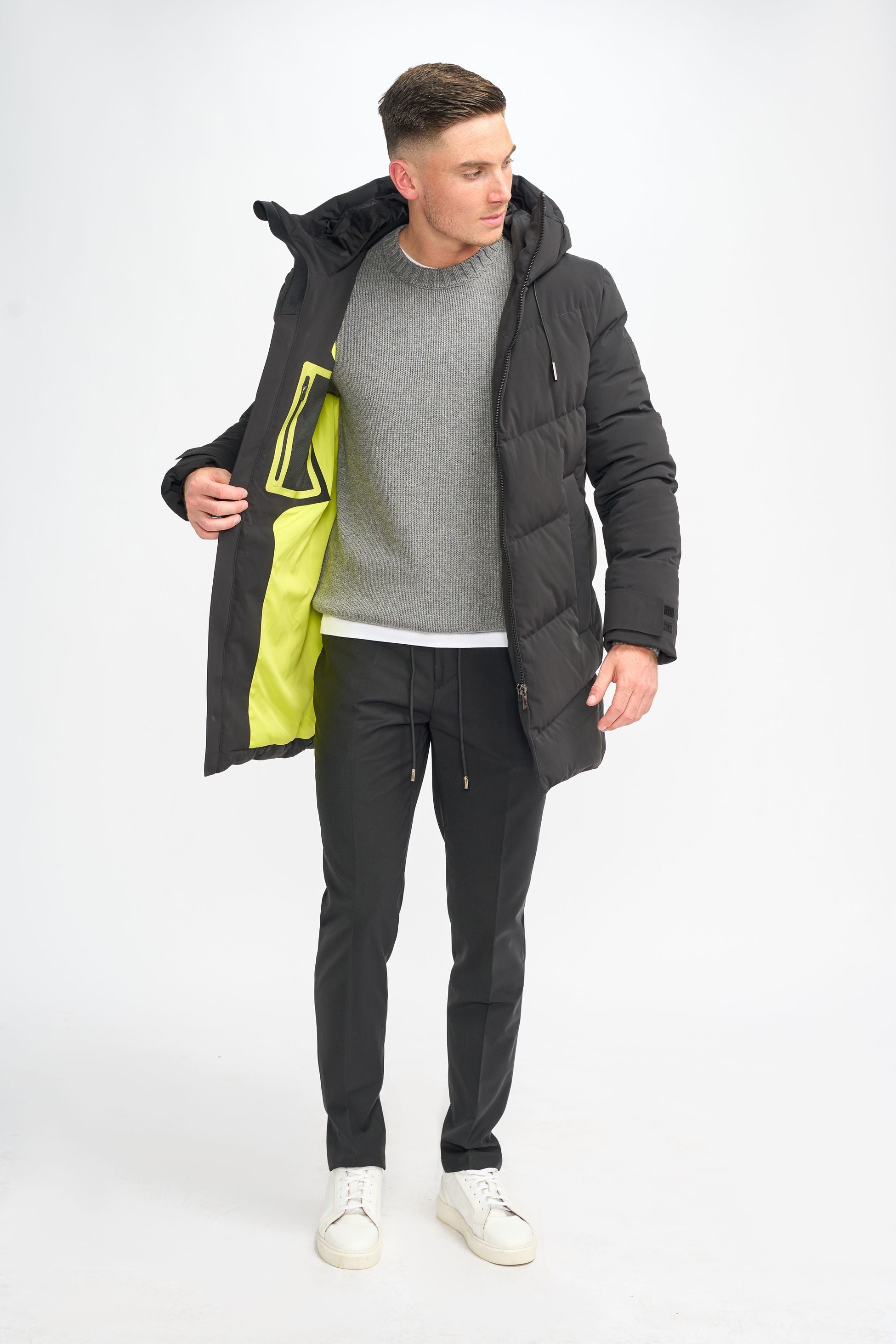 Men's black quilted puffer winter coat, FABINI.