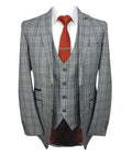 Men's Marcello Charcoal Grey Check 3-Piece Slim Fit Suit