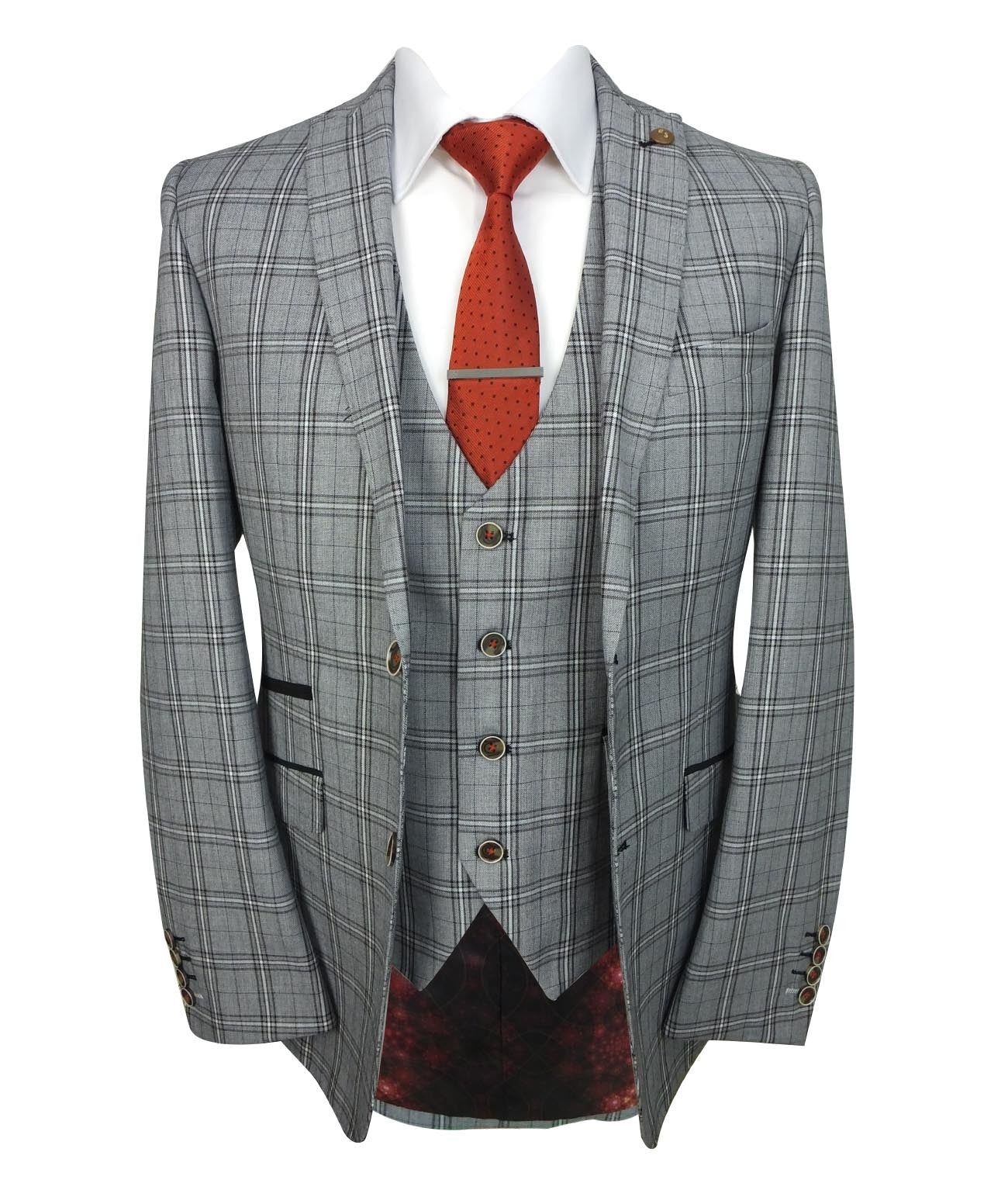 Men's Marcello Charcoal Grey Check 3-Piece Slim Fit Suit