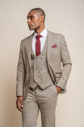 Slim fit tweed check blazer on male model, sold separately