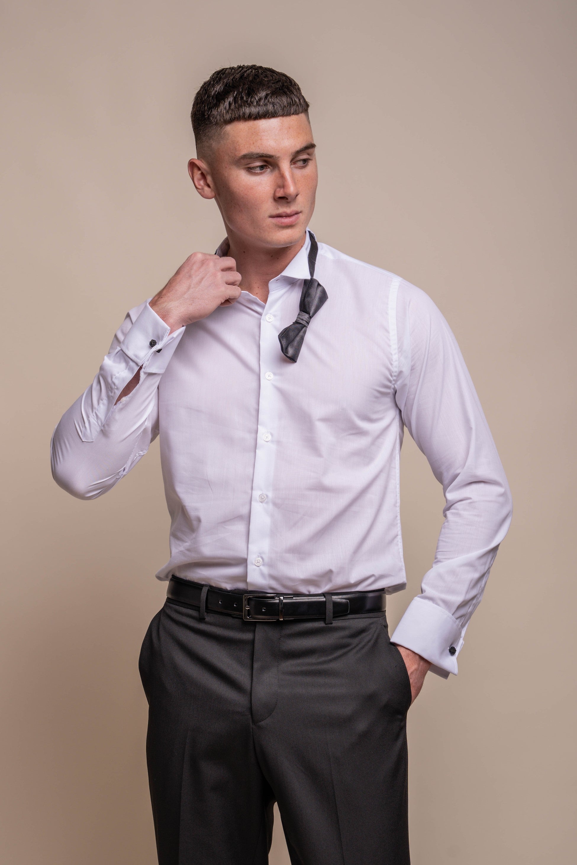 Men’s wing collar tuxedo dress shirt white cotton