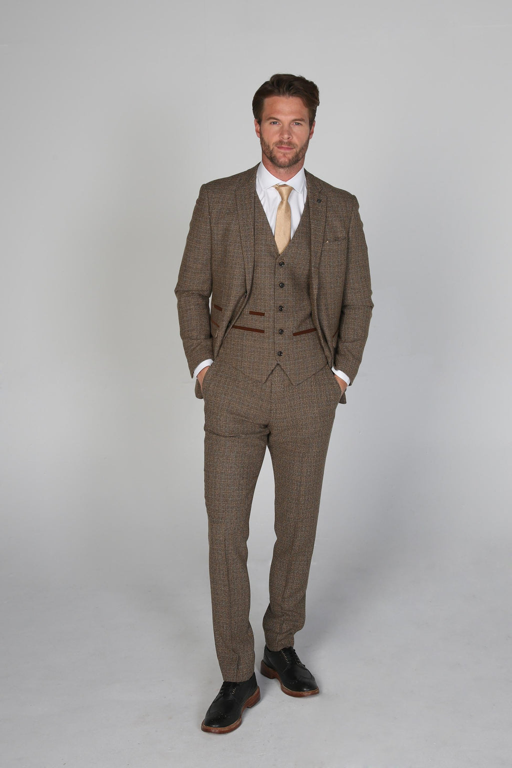 Mens Brown Tweed Like Tailored Fit Formal Suit RALPH
