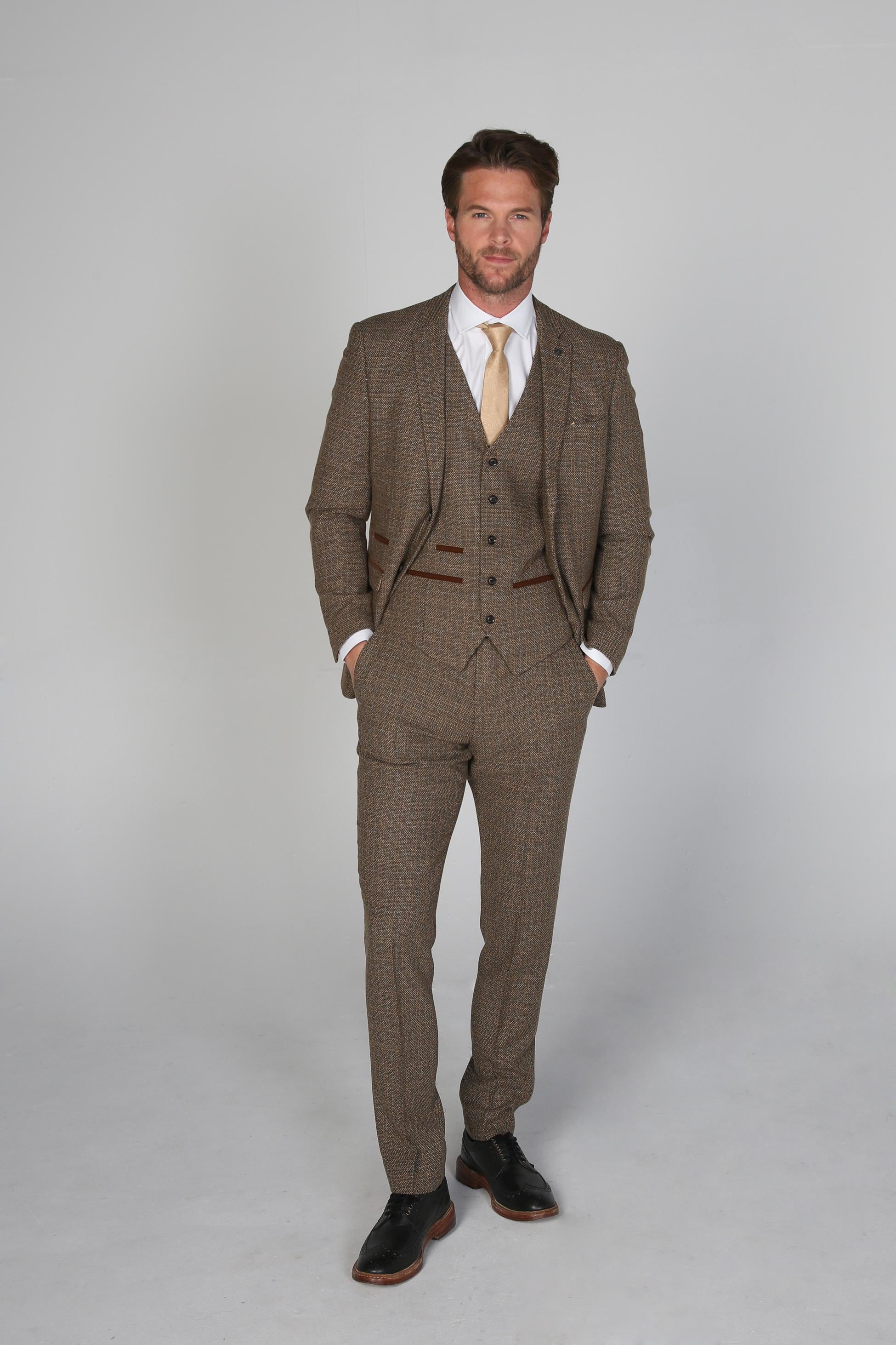 Mens Brown Tweed Like Tailored Fit Formal Suit RALPH