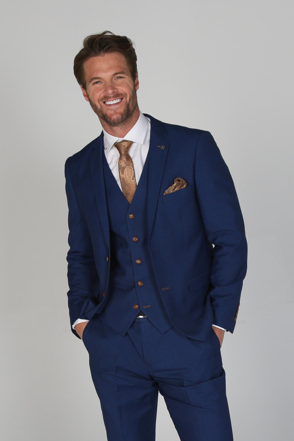 Mens blue tailored fit suit jacket MAYFAIR smart business wear