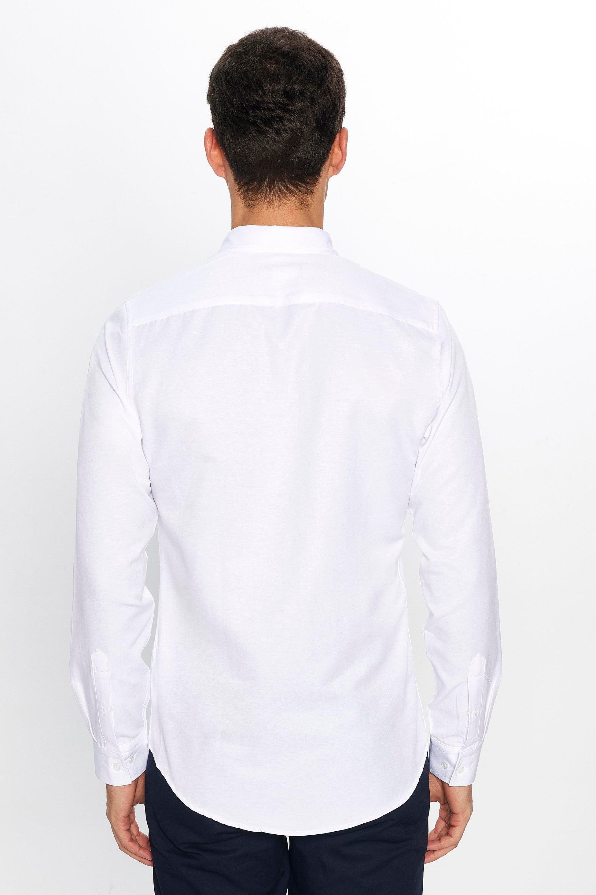 Mens Gabardin White Slim Fit Cotton Oxford Button Down Shirt