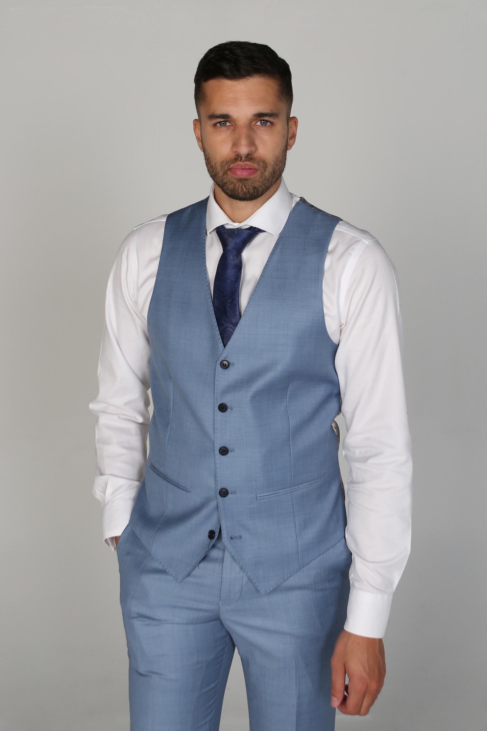 Mens blue tailored fit formal waistcoat Charles