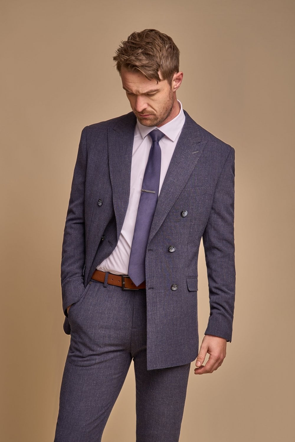 Men’s Navy Blue Double Breasted Slim Suit Jacket TOKYO