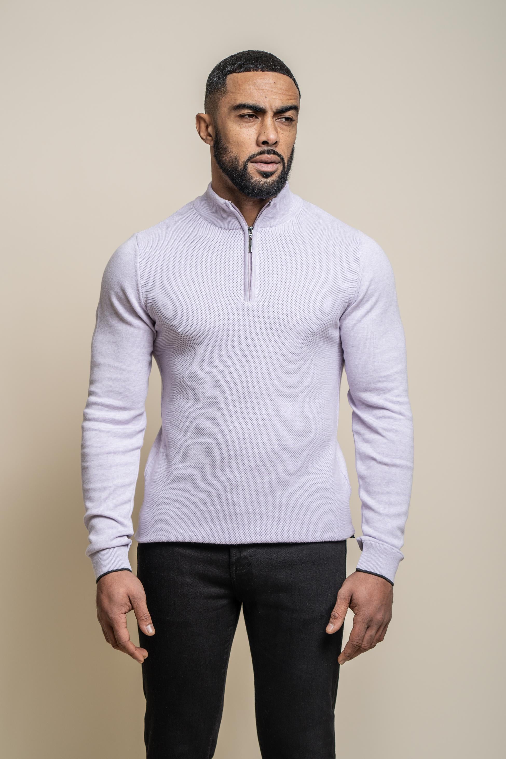 Men’s cotton quarter-zip jumper, rib trim, slim fit