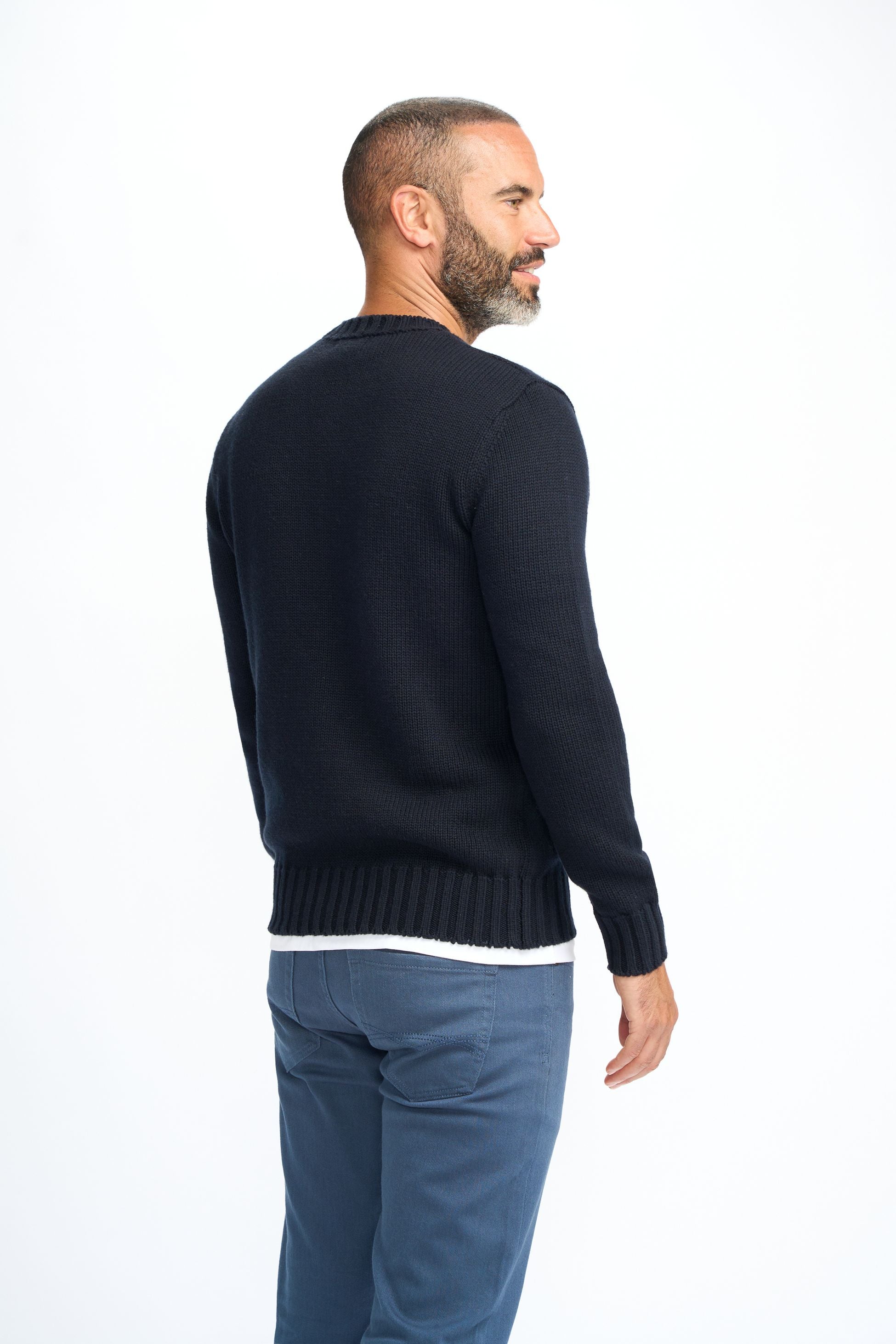 Mens Navy Blue Classic Knit Pullover Jumper FARREL