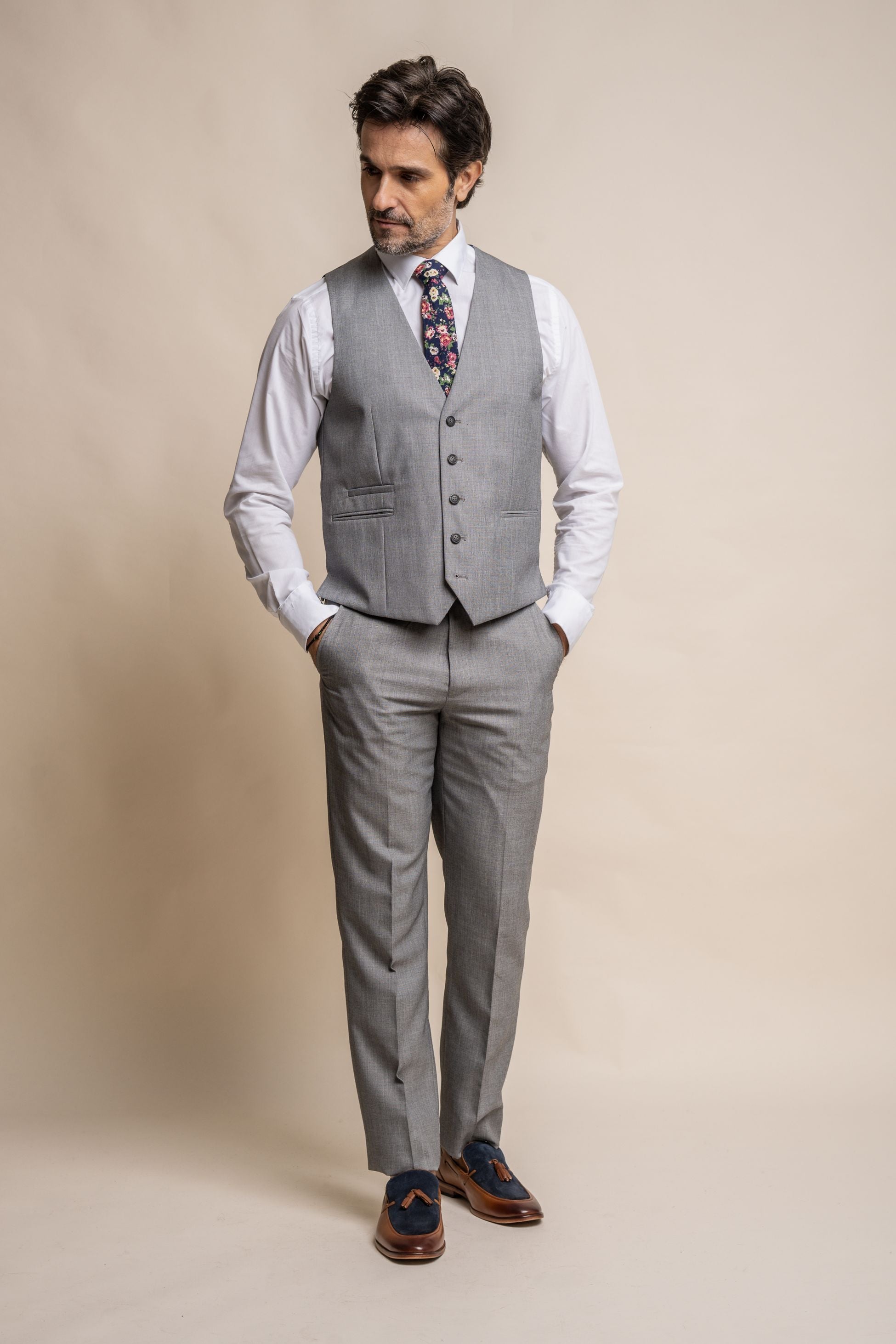 Mens Light Grey Slim Fit Formal Waistcoat REEGAN