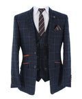 Men's Anthony Navy Blue Retro Check Tailored Heritage Suit