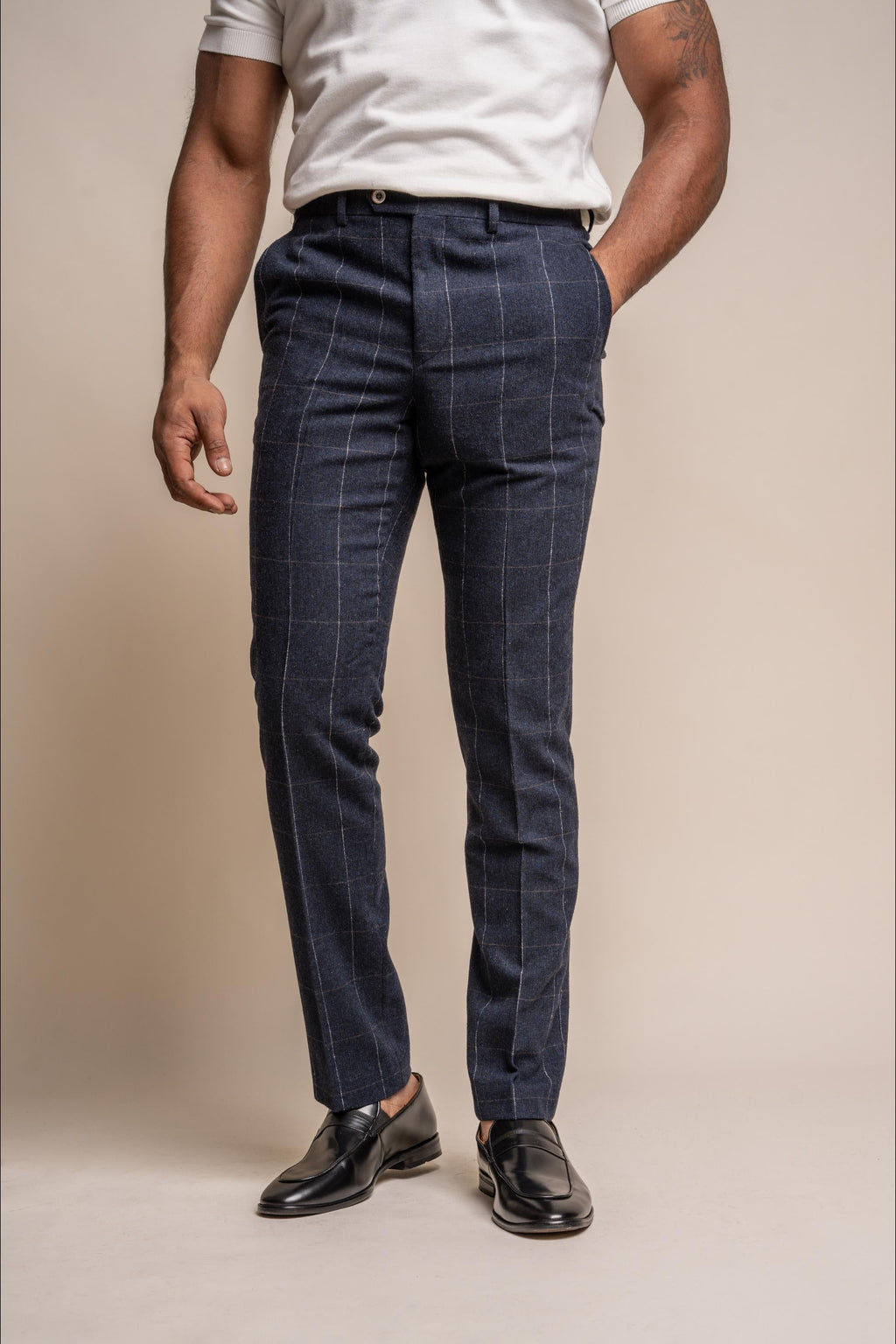 Men's Angels Premium Wool Navy Windowpane Check Suit