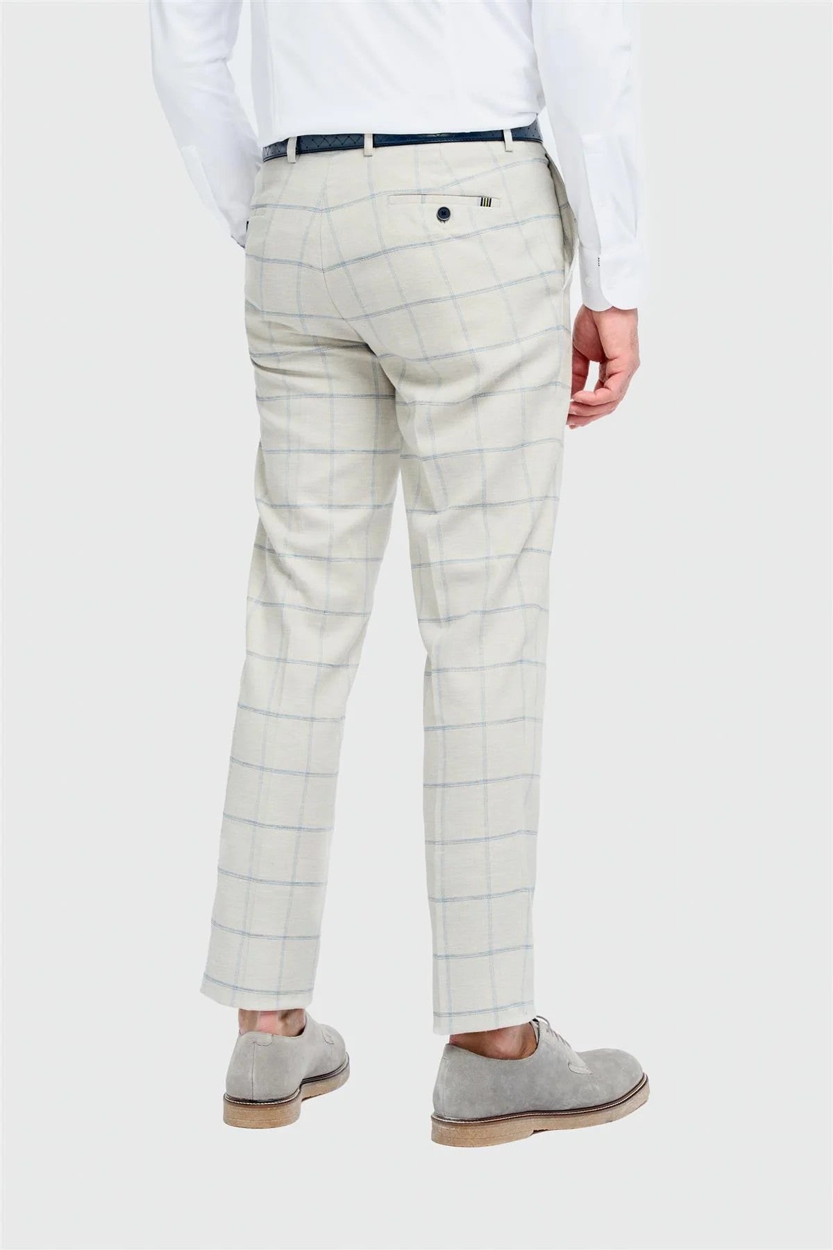 Men’s Windowpane Check Trousers - Gabriel - Light Grey