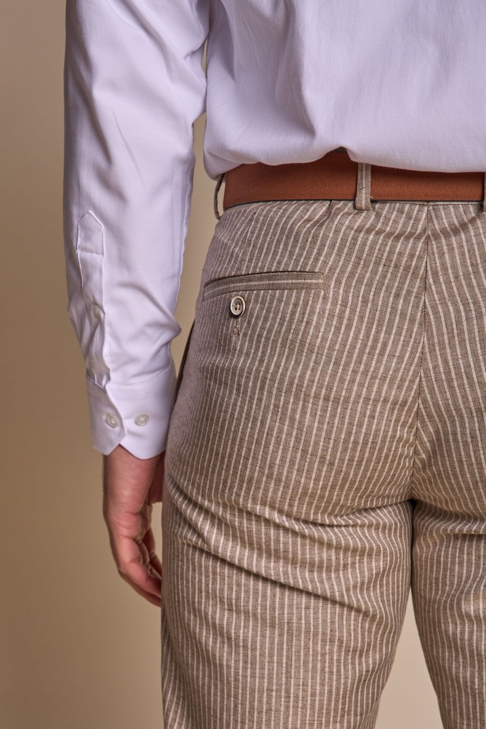 KRAKEN Sand Beige Men's Slim Fit Pinstripe Suit