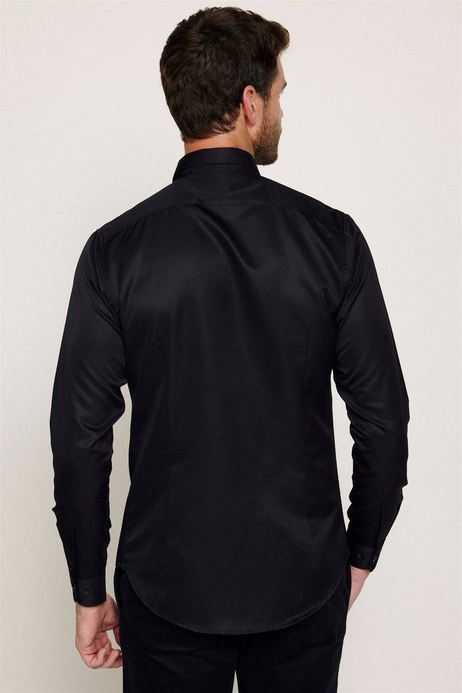 Mens Poly Black Slim Fit Long Sleeve Dress Shirt
