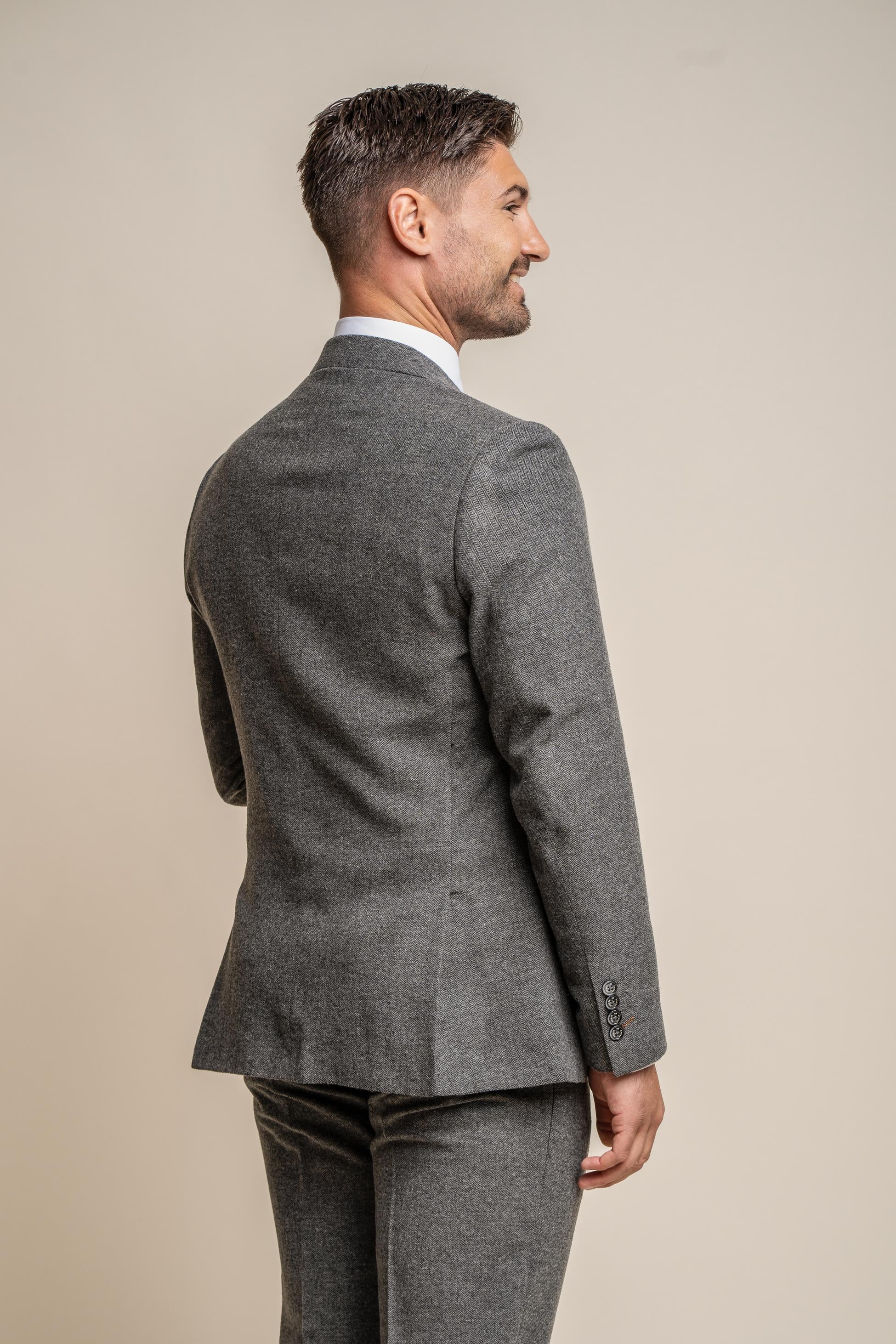 Men's Martez-Radika Herringbone Suit with Double-Breasted Waistcoat Set