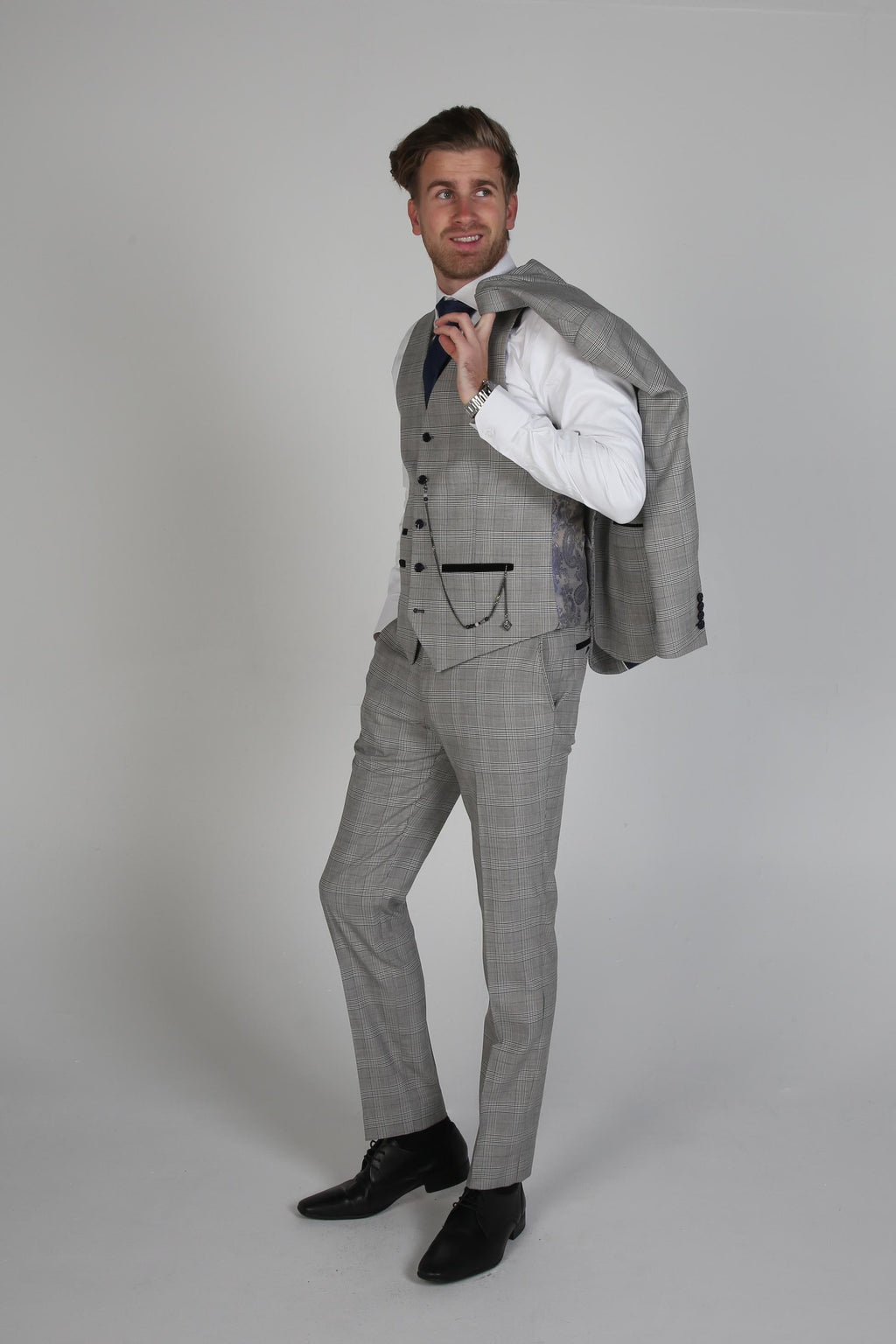Men's Hugo Graphite Grey Tweed Windowpane Formal Suit