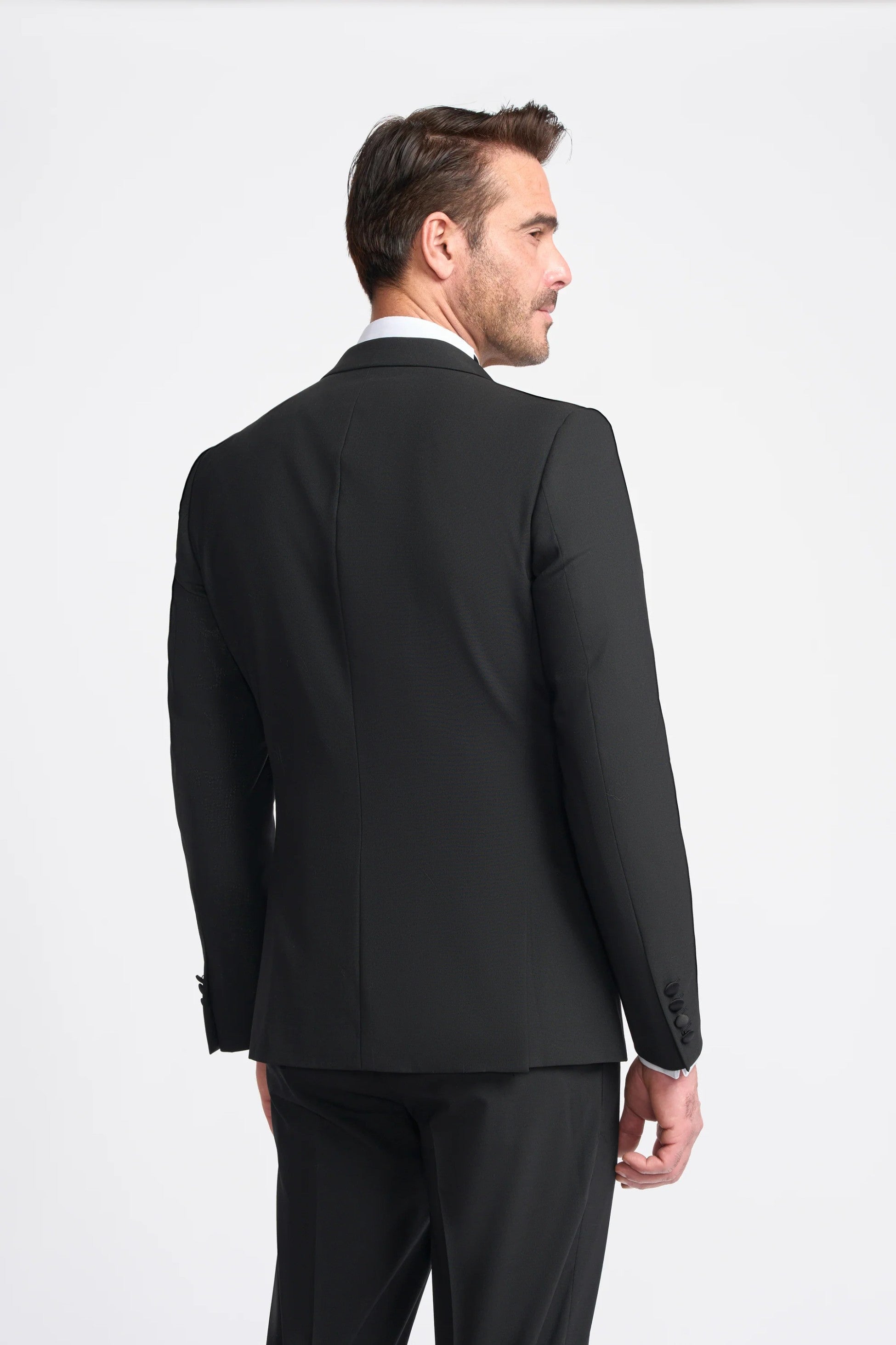 ASPEN D/B Black Men's Satin Lapel Double-Breasted Suit