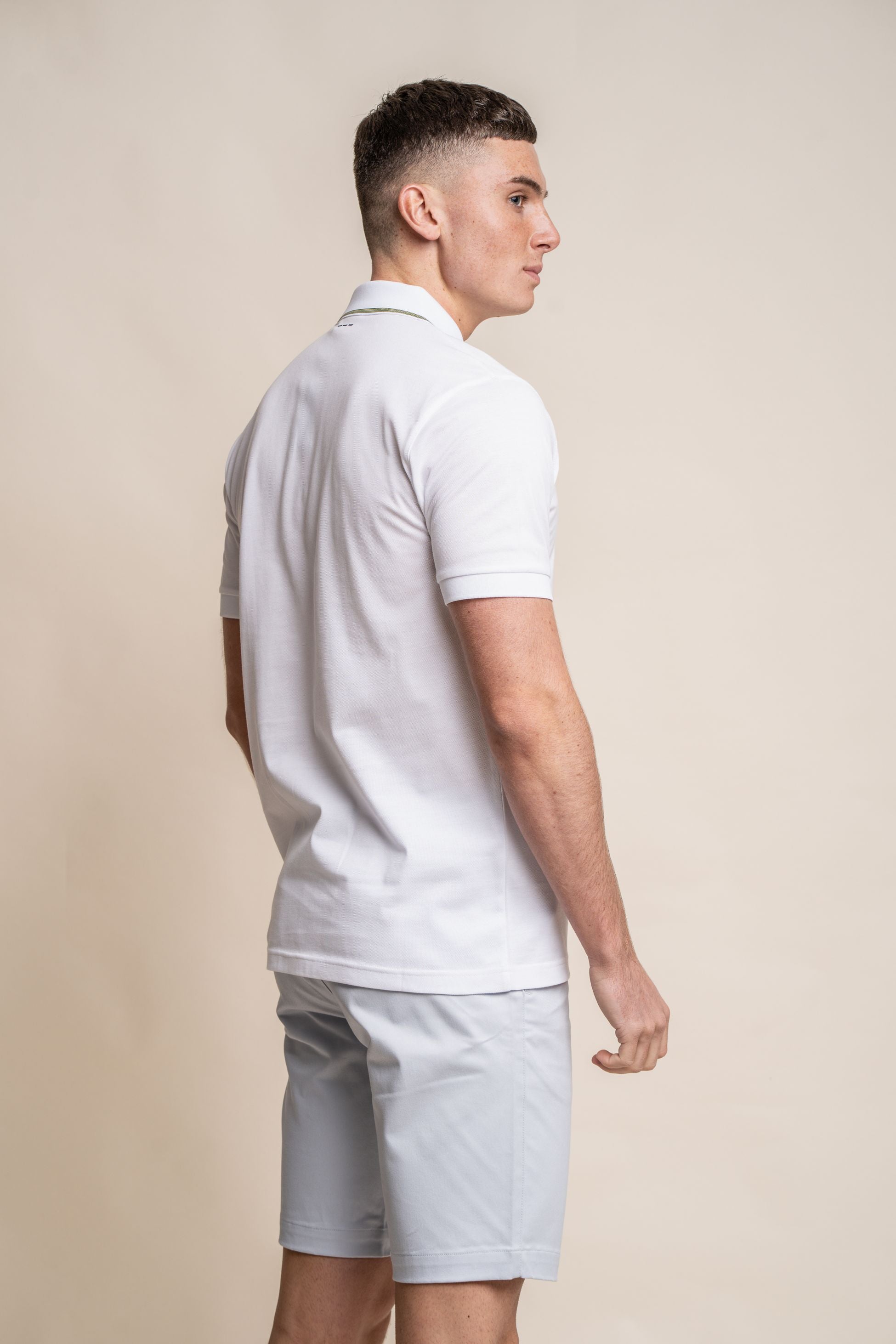 Mens White Slim Fit Cotton Polo T Shirt FINLAY