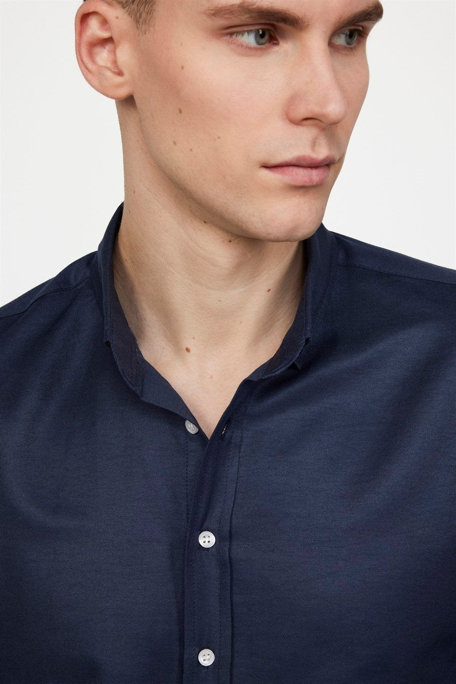 Mens Gabardin Navy Slim Fit Cotton Oxford Button Down Shirt