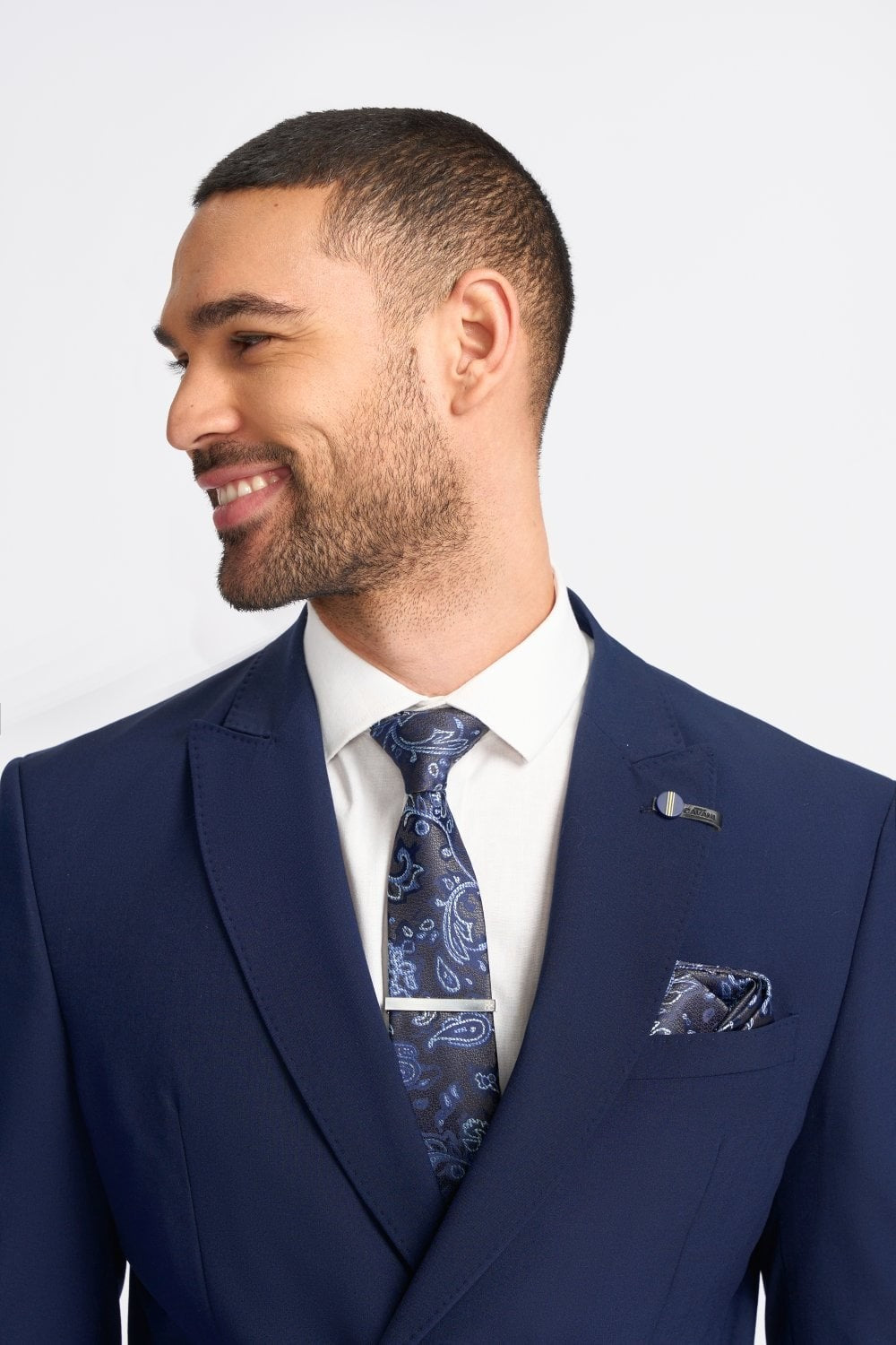 VICTORIOUS Navy Blue Men's Wool Mix Double Breasted Slim Fit Suit