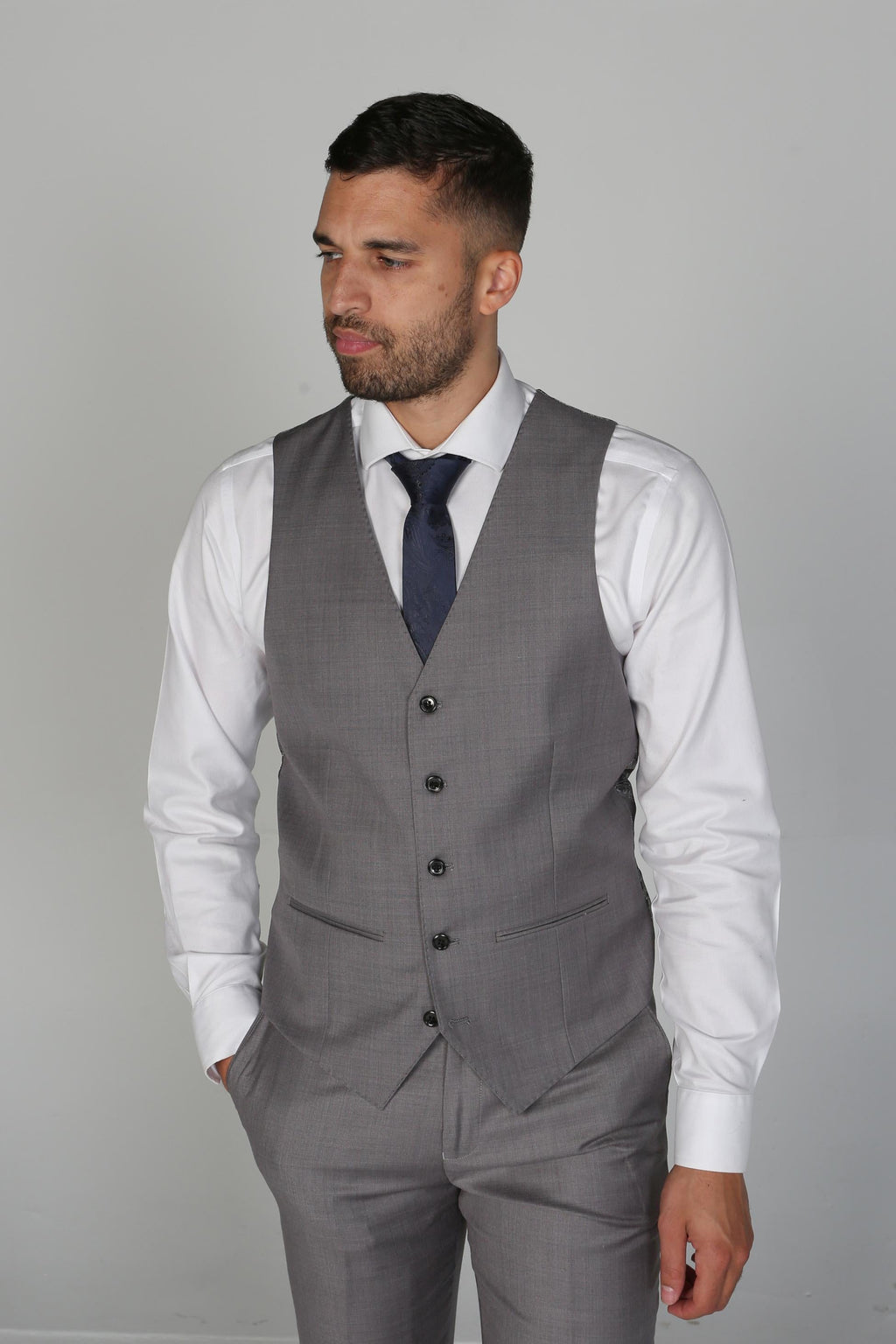 Mens light grey tailored fit formal waistcoat Charles