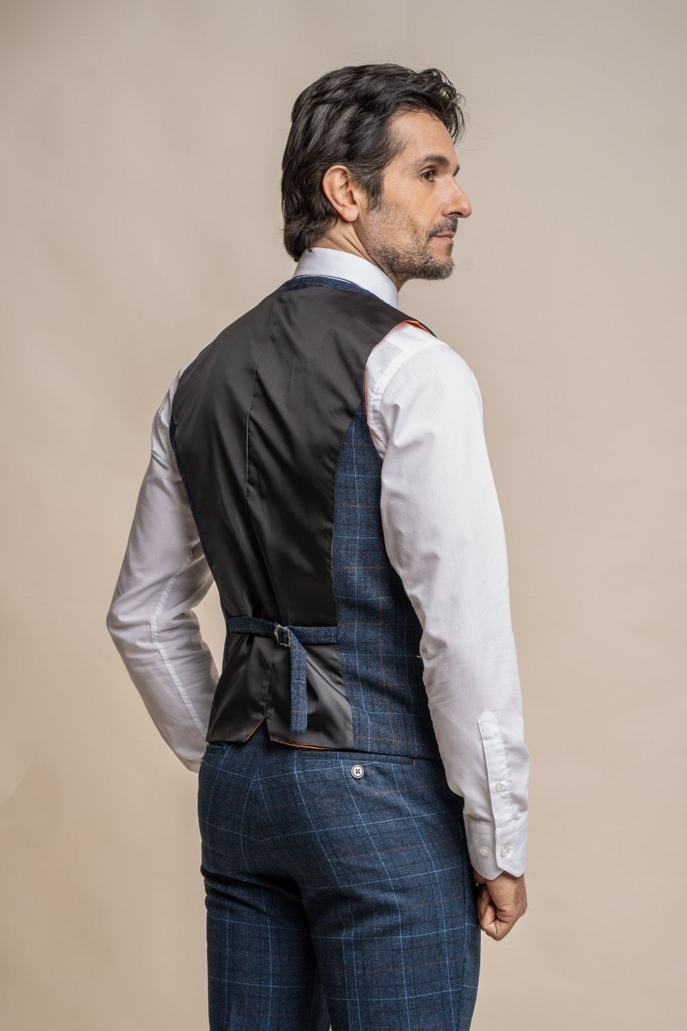 Mens Navy Tweed Windowpane Check Waistcoat CODY