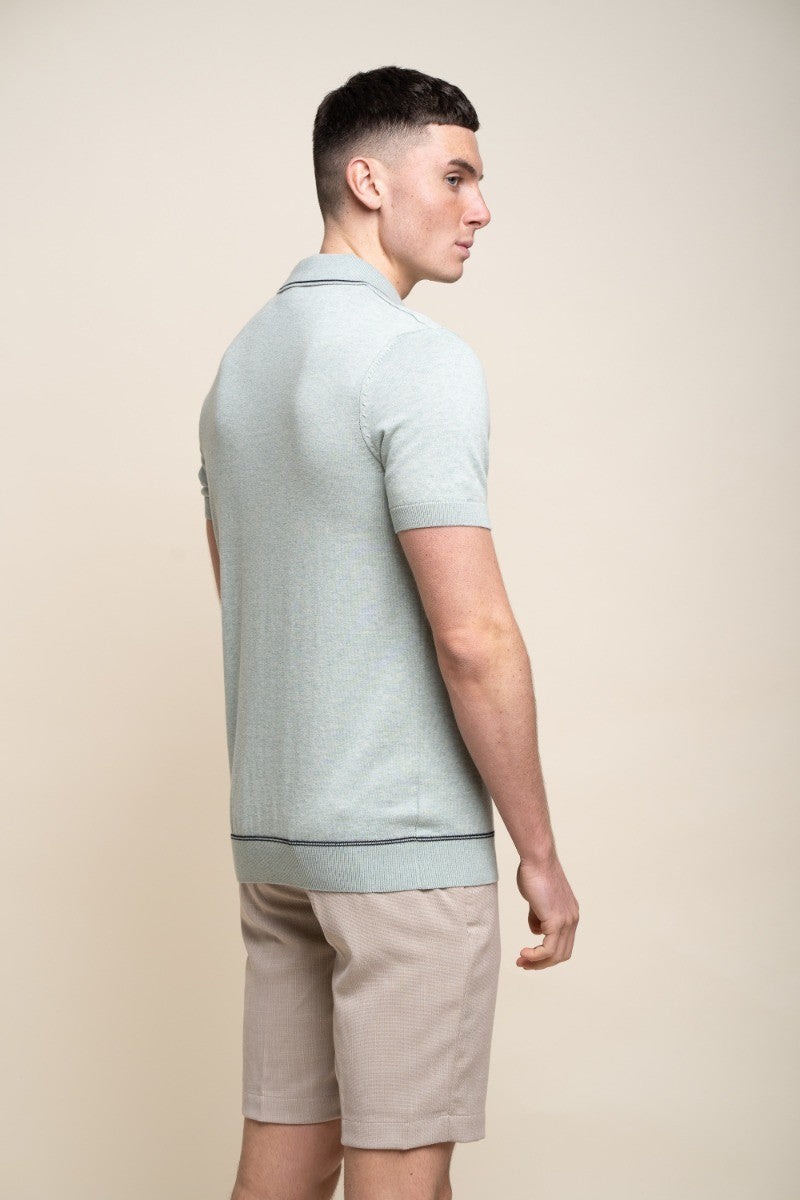 Mens Almond Green Cotton Knitted Short Sleeve Polo T Shirt SEPPI