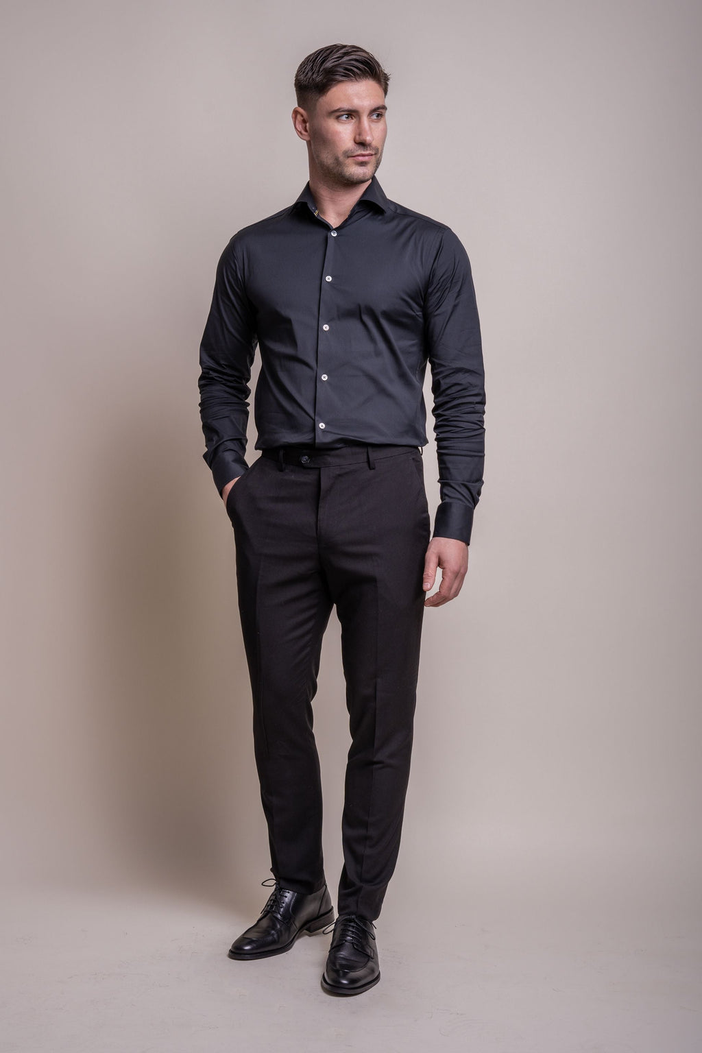 Mens Monaco Black Slim Fit Cotton Blend Dress Shirt