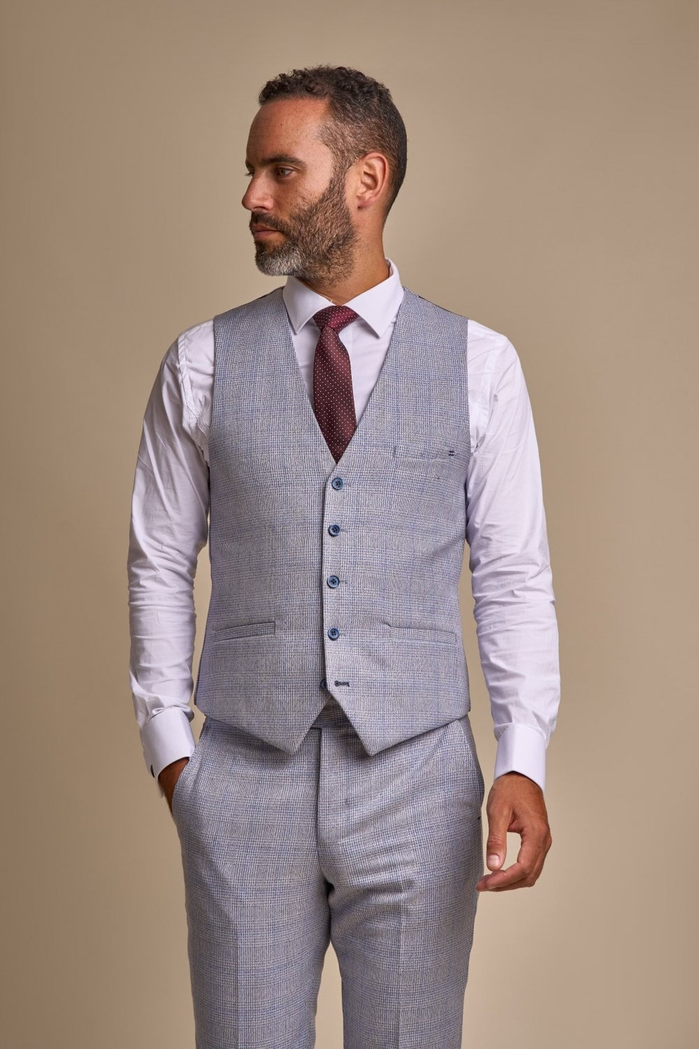 Mens Sky Blue Tweed Glen Check Slim Fit Suit CARIDI