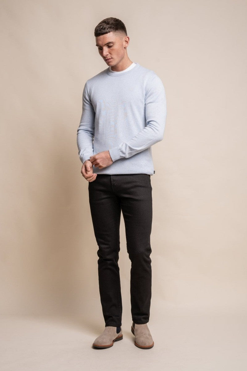 Mens Blue Marlin Cotton Slim Fit Crewneck Jumper