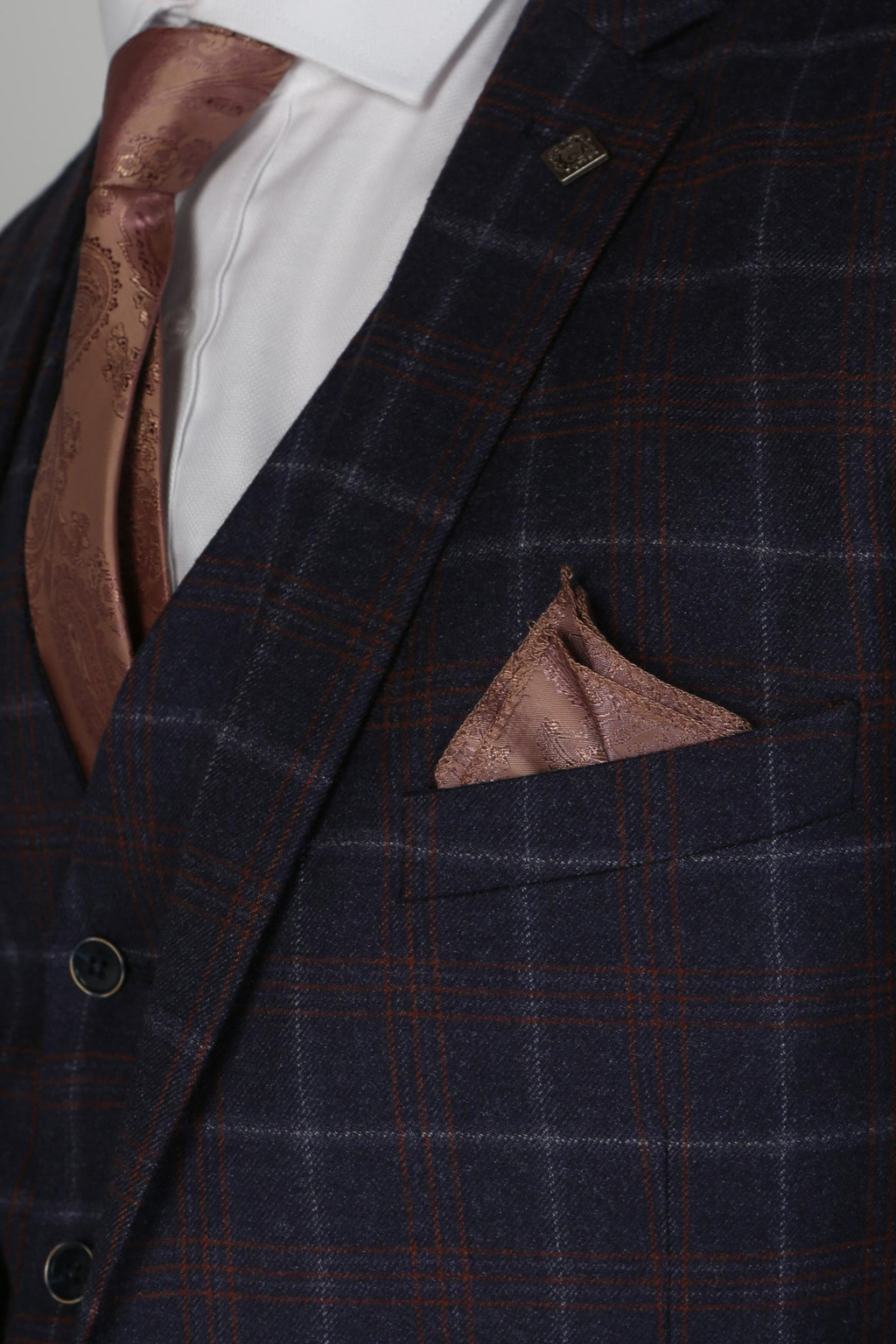 KENNETH Men’s Tailored Fit Retro Check Suit - Navy/Maroon