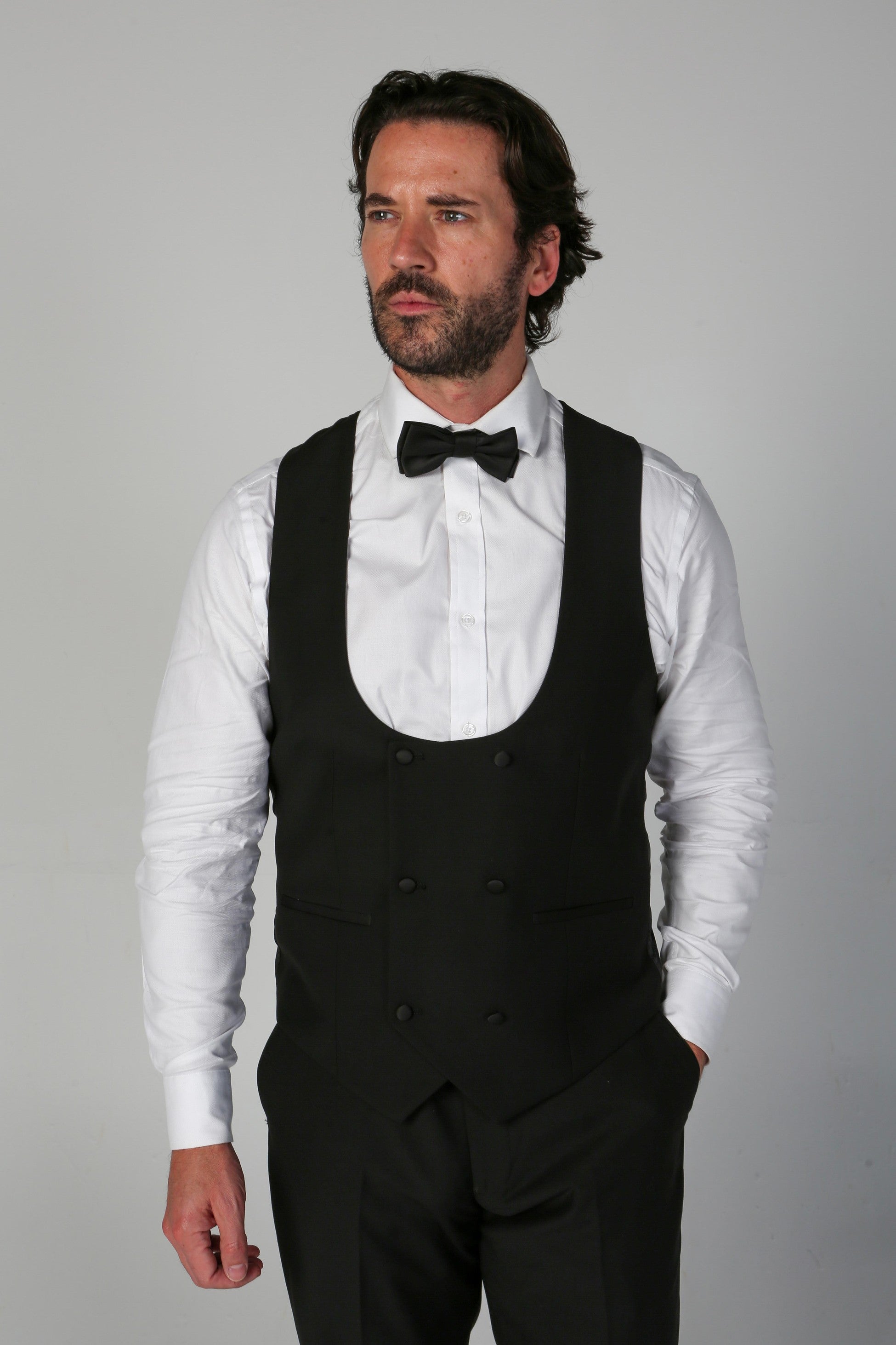 Mens black double breasted tuxedo suit waistcoat Ford