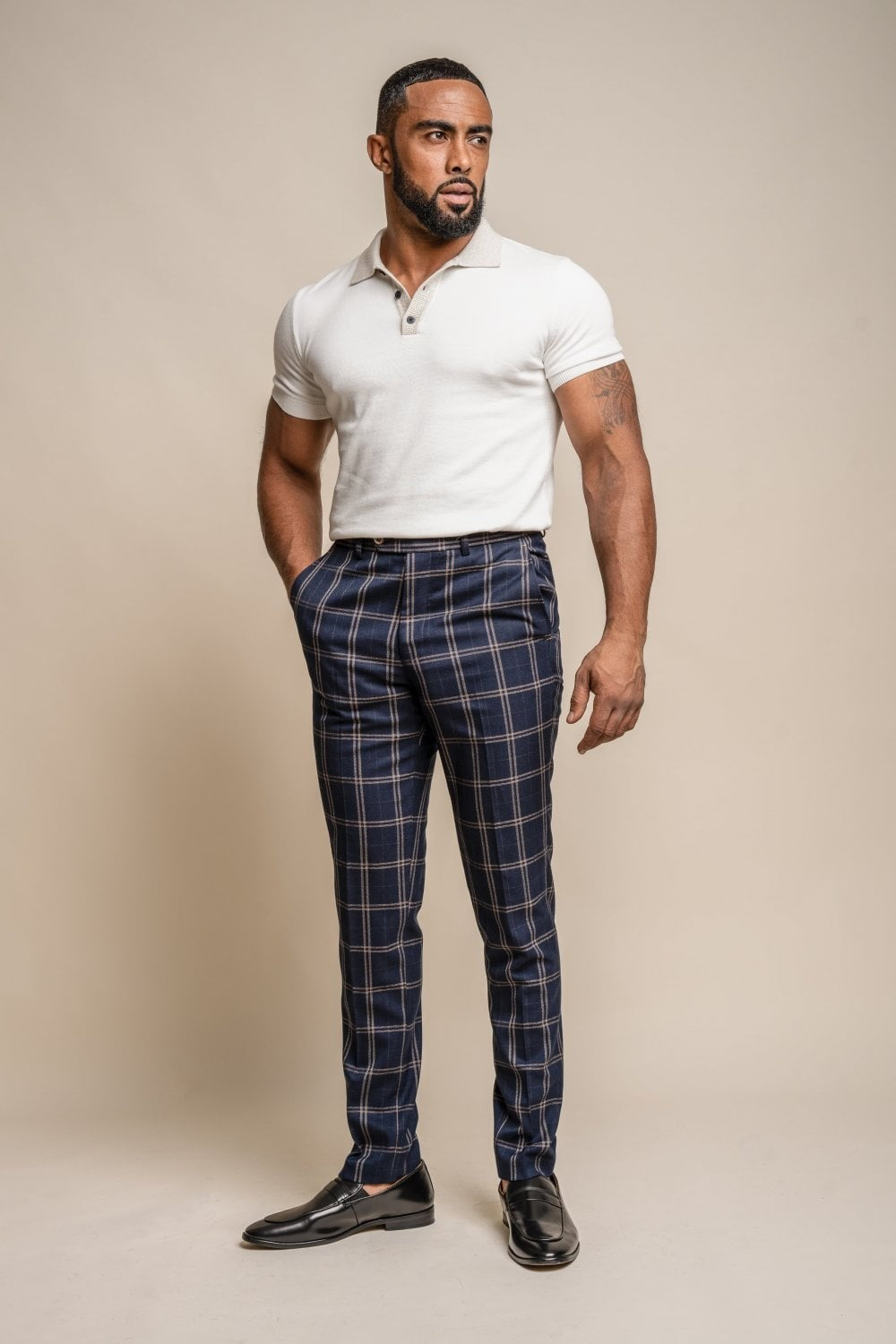 Men's Hardy Vintage Navy Check Slim Fit Retro Suit