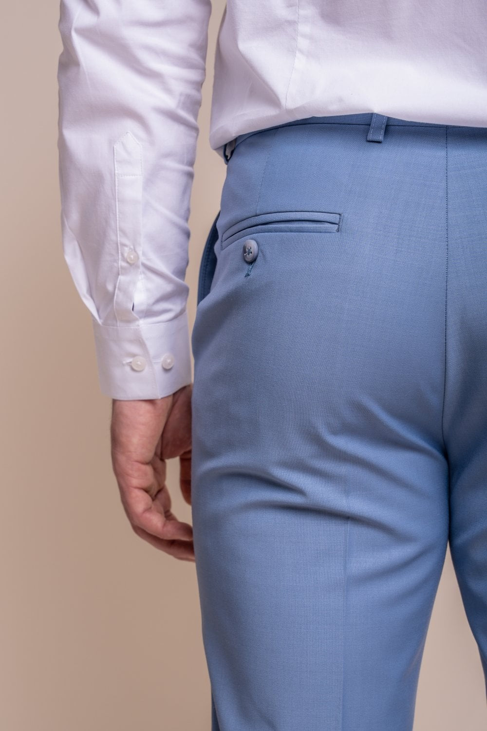 Men's Wool Blend Slim Fit Trousers - BOND - Ocean Blue