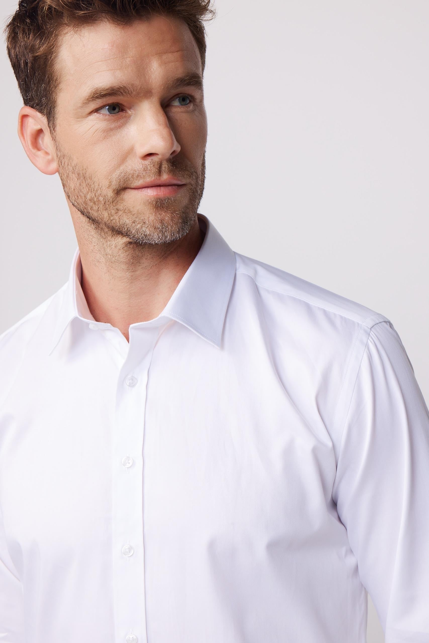 Mens White Slim Fit Cotton Satin Dress Shirt