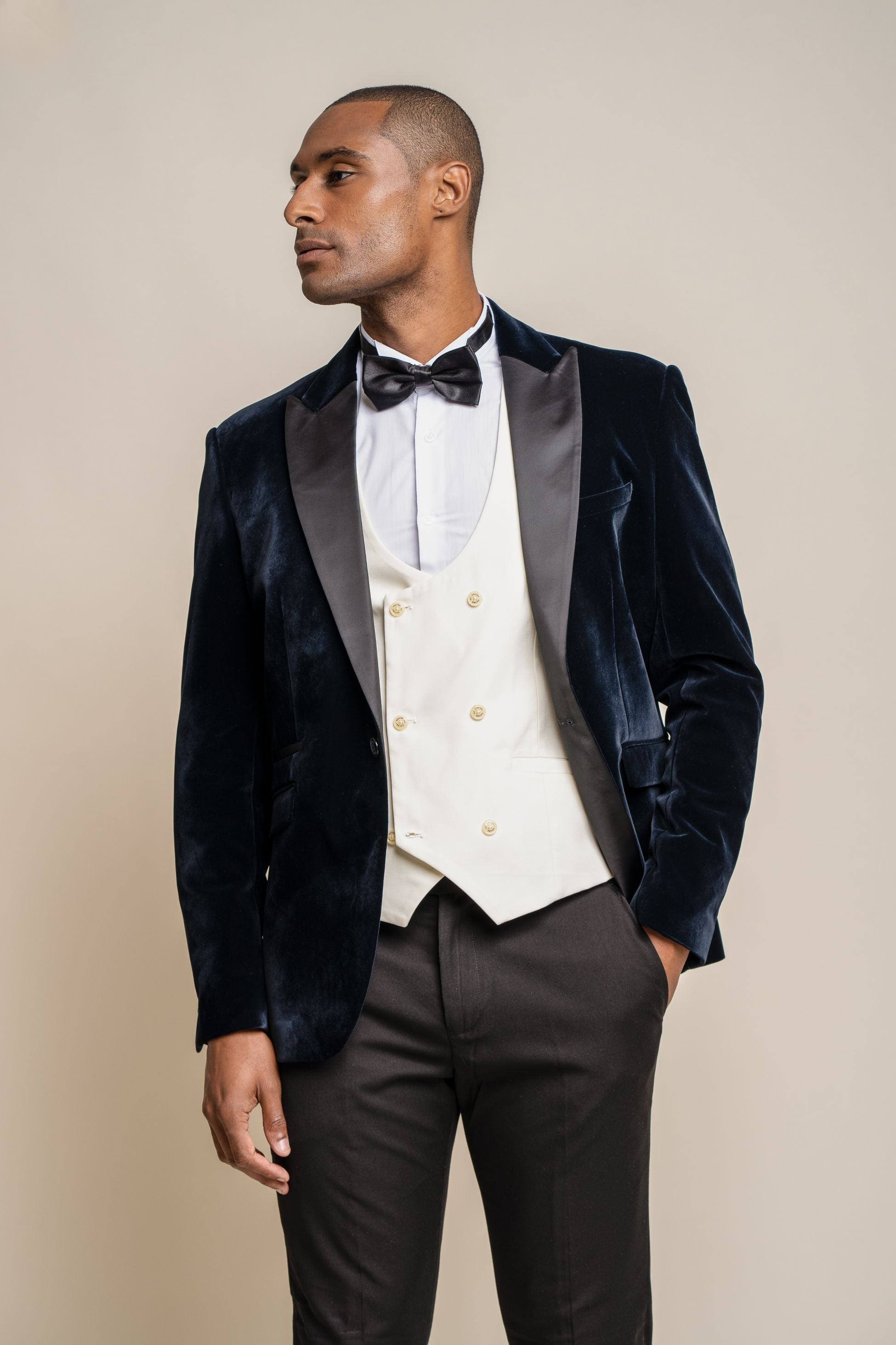 Mens navy slim fit velvet tuxedo blazer ROSA wedding wear