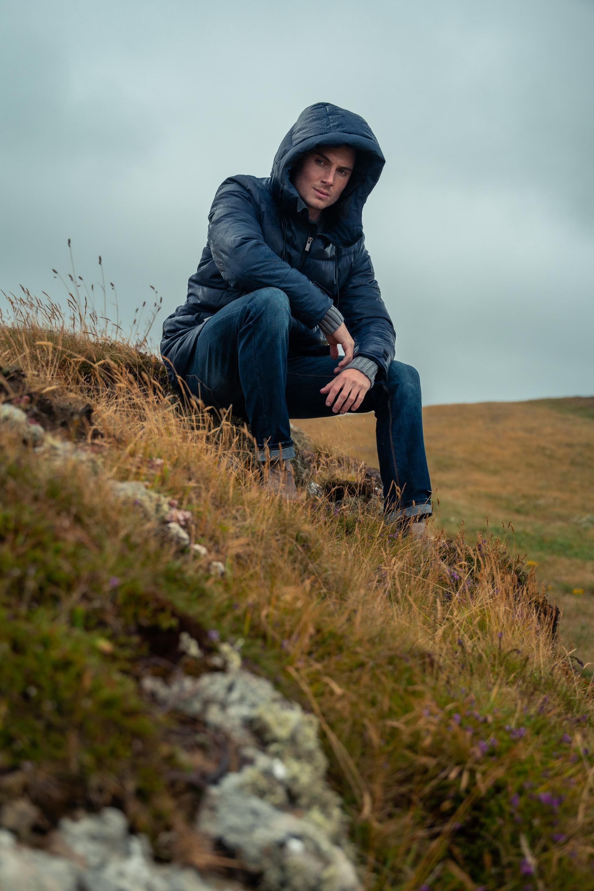 Men's navy blue quilted puffer winter coat, FABINI.